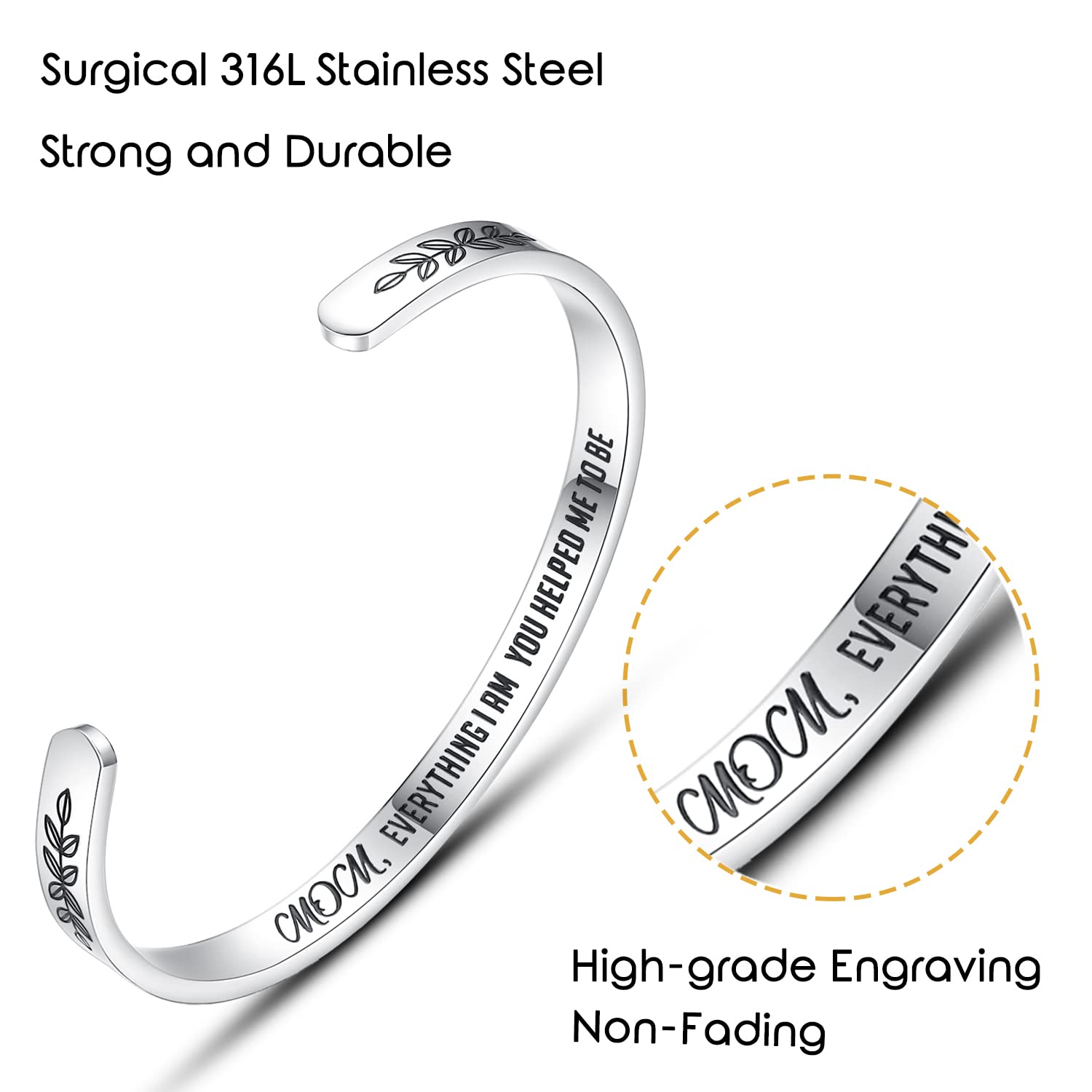 TONY & SANDY Personalized Cuff Bracelets for Women & Girls - Best Friend Sister Mom Daughter Gift - Engravable Birthday Mother's Day Christmas Jewelry - Perfect for Everyday Wear, Special Occasions & Gifting