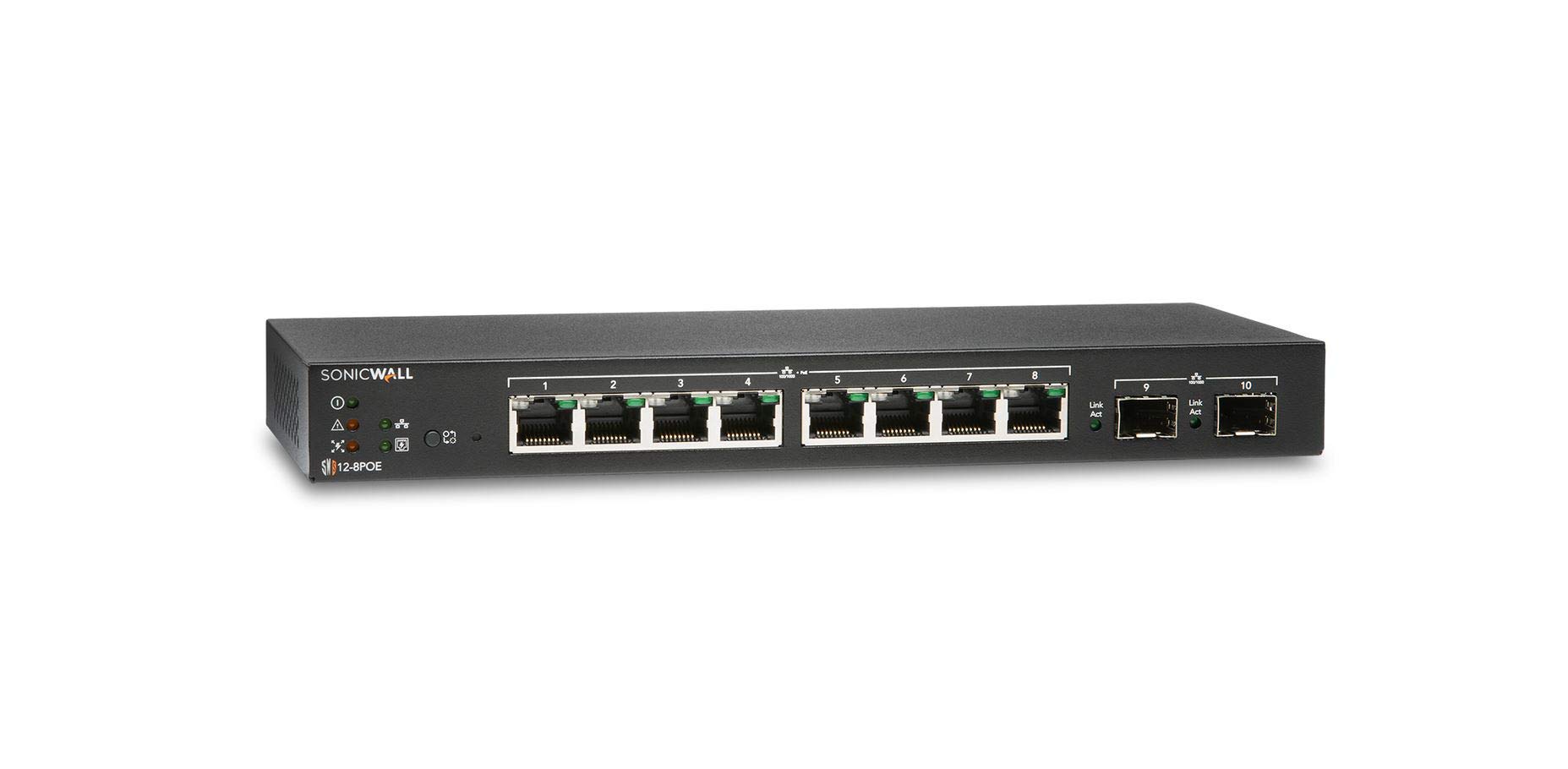 SonicWall SWS12-8POE 8-Port Gigabit PoE Network Security Switch (02-SSC-2463) - Ideal for Small Business Network Protection & IP Camera Setup