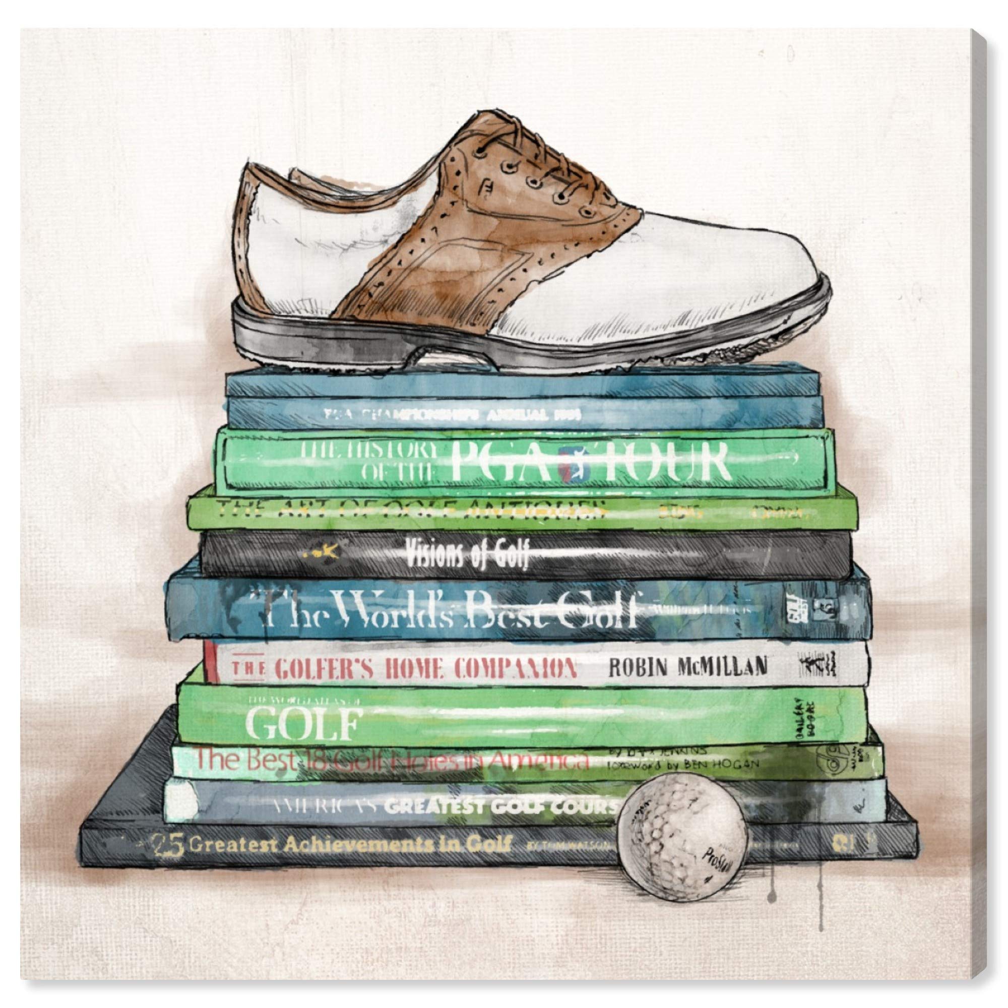 Wynwood Studio Golf Books Fashion & Glam Wall Art Canvas Print - 30x30 Inches Green & Brown Home Decor - Perfect for Living Room, Office & Game Room