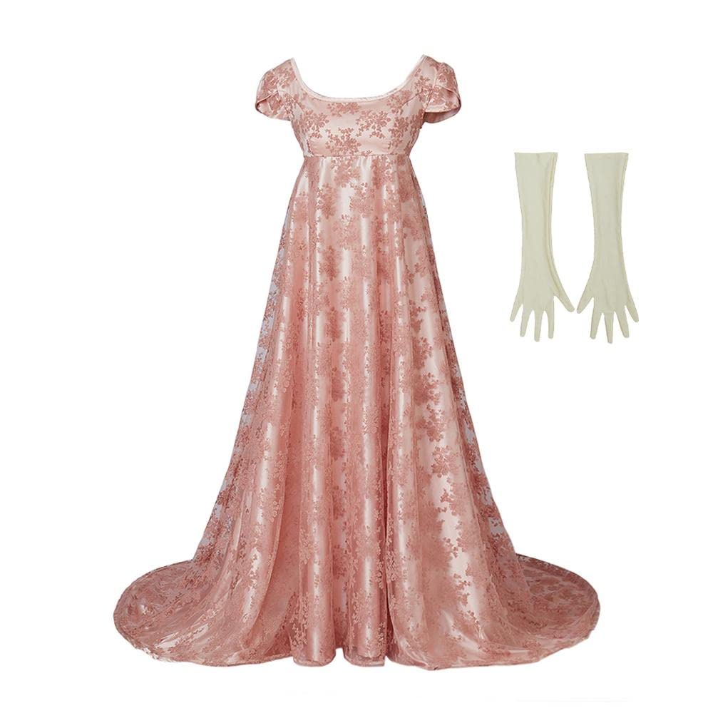Edwina Sharma Regency Dress for Women - High Waist Floral Maxi Dress with Elegant Gloves | Perfect for Bridgerton Themed Parties, Historical Reenactments & Vintage Fashion Lovers