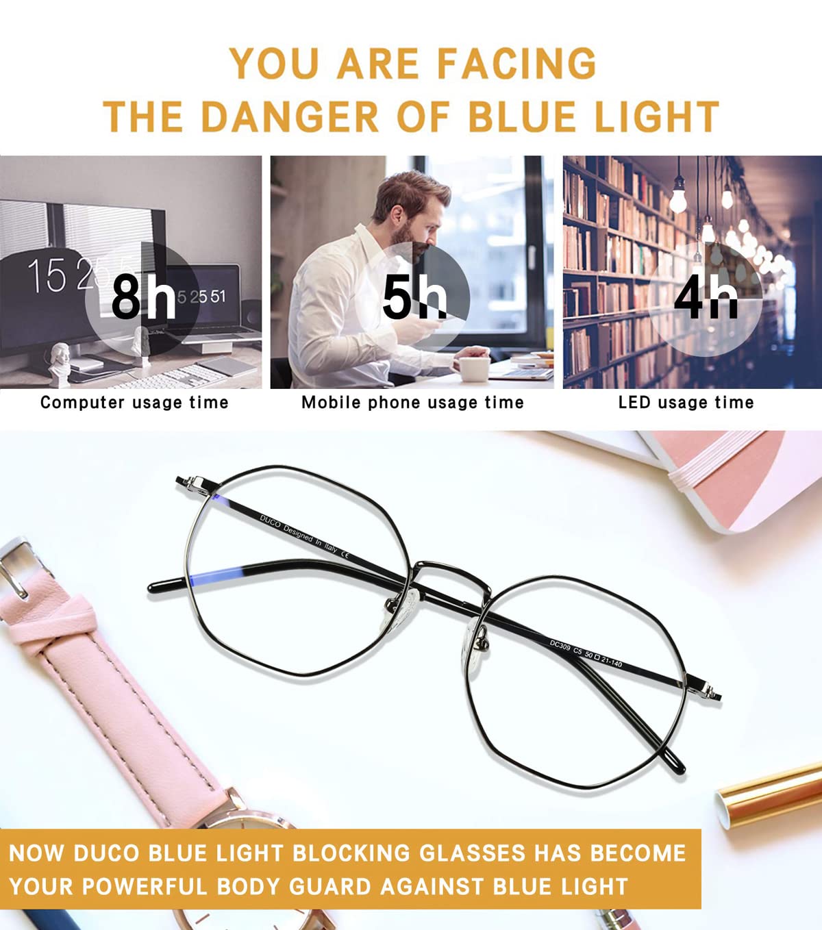 DUCO Blue Light Blocking Glasses for Women & Men - Gaming & Work
