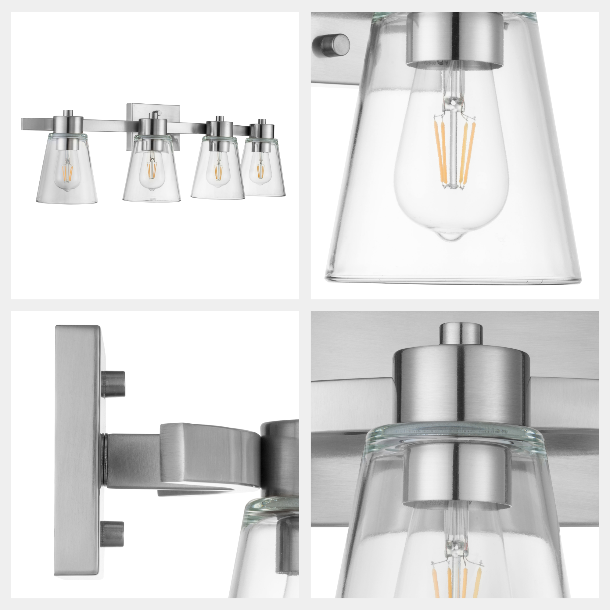 Fairendale 4-Light Vanity Light Fixture with Clear Glass Shades in Brushed Nickel Finish - Perfect for Bathroom, Bedroom, or Dressing Room Lighting