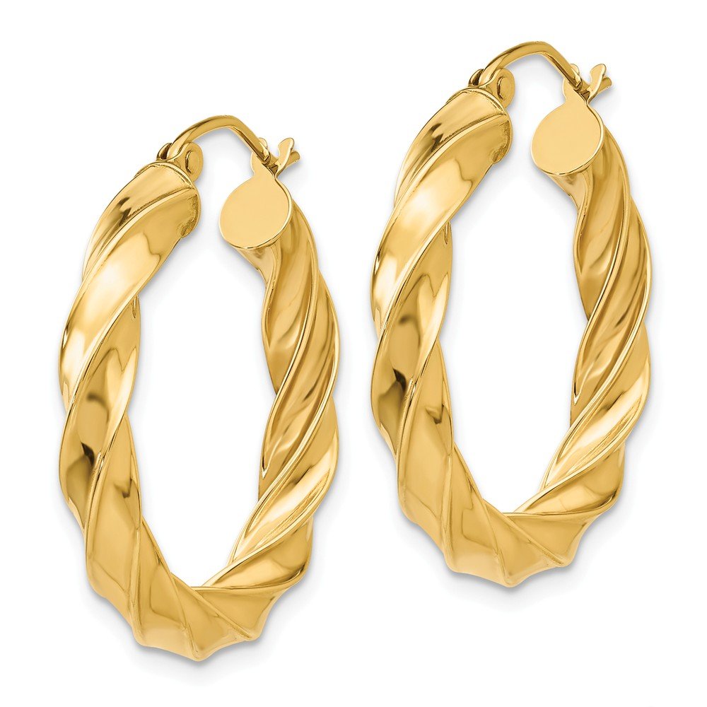 14K Yellow Gold Light Twisted Hoop Earrings - 26mm x 4mm Dainty Minimalist Jewelry for Women | Everyday Wear, Date Night, Gift for Her