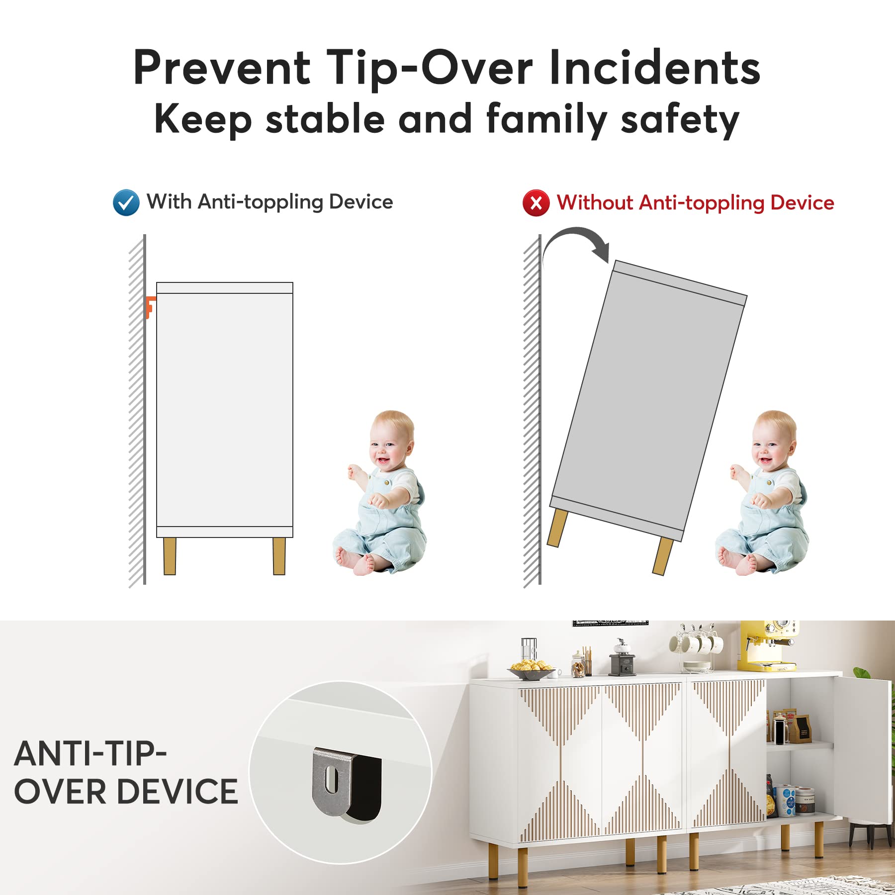 Tribesigns Modern White Storage Cabinet Set - 59