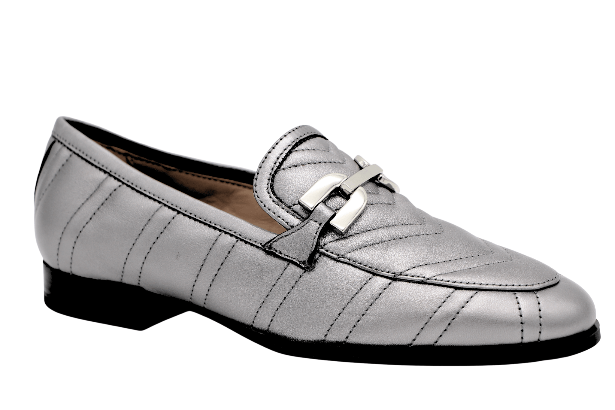 Unisa Dexter Pewter Quilted Leather Loafers for Women - Comfortable Slip-On Shoes for Work, Office & Casual Wear