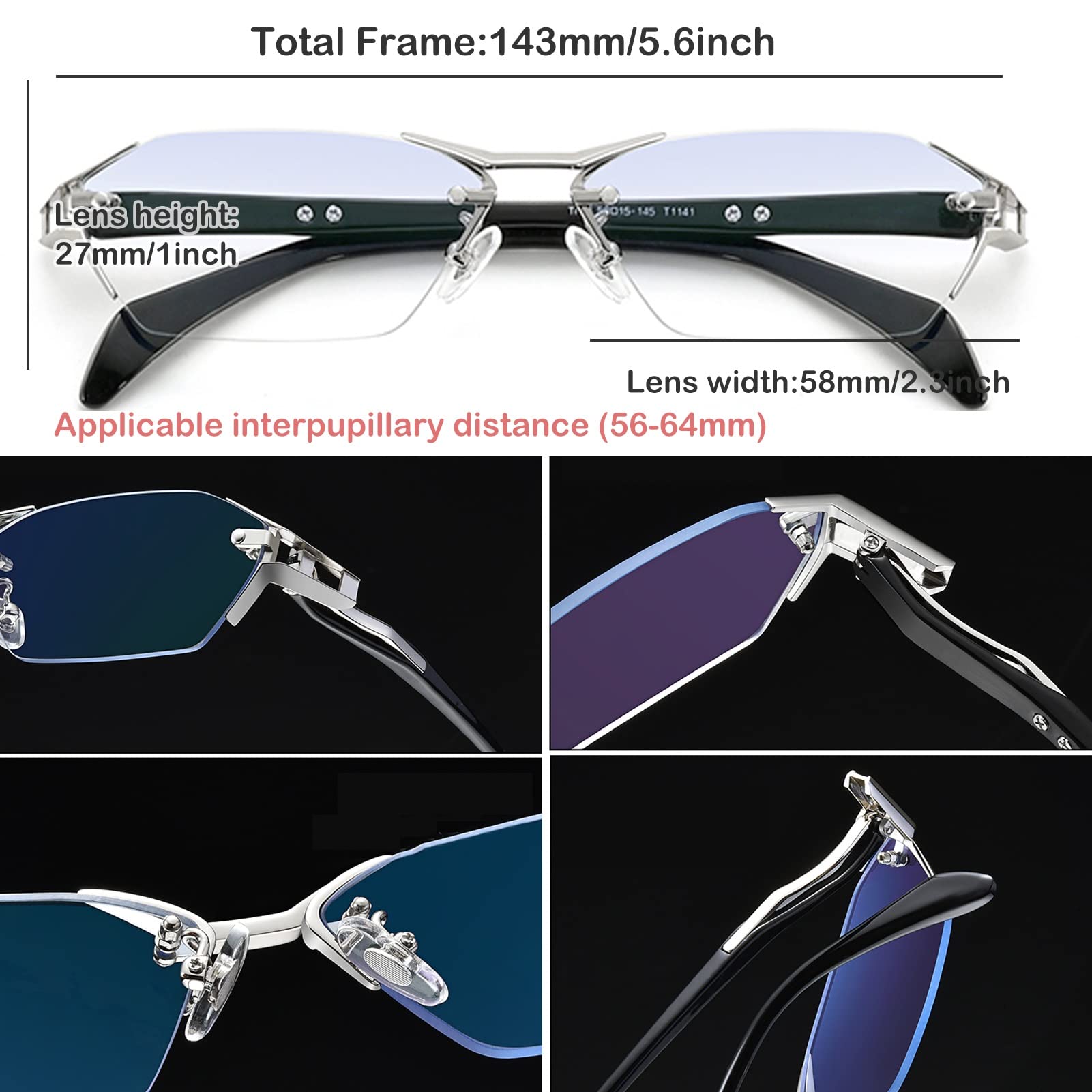 Titanium Rimless Reading Glasses for Men - Anti Glare Blue Light Blocking Computer Glasses, Stylish Business Eyewear (1.5 Magnification) - Perfect for Office Work, Screen Time & Reading