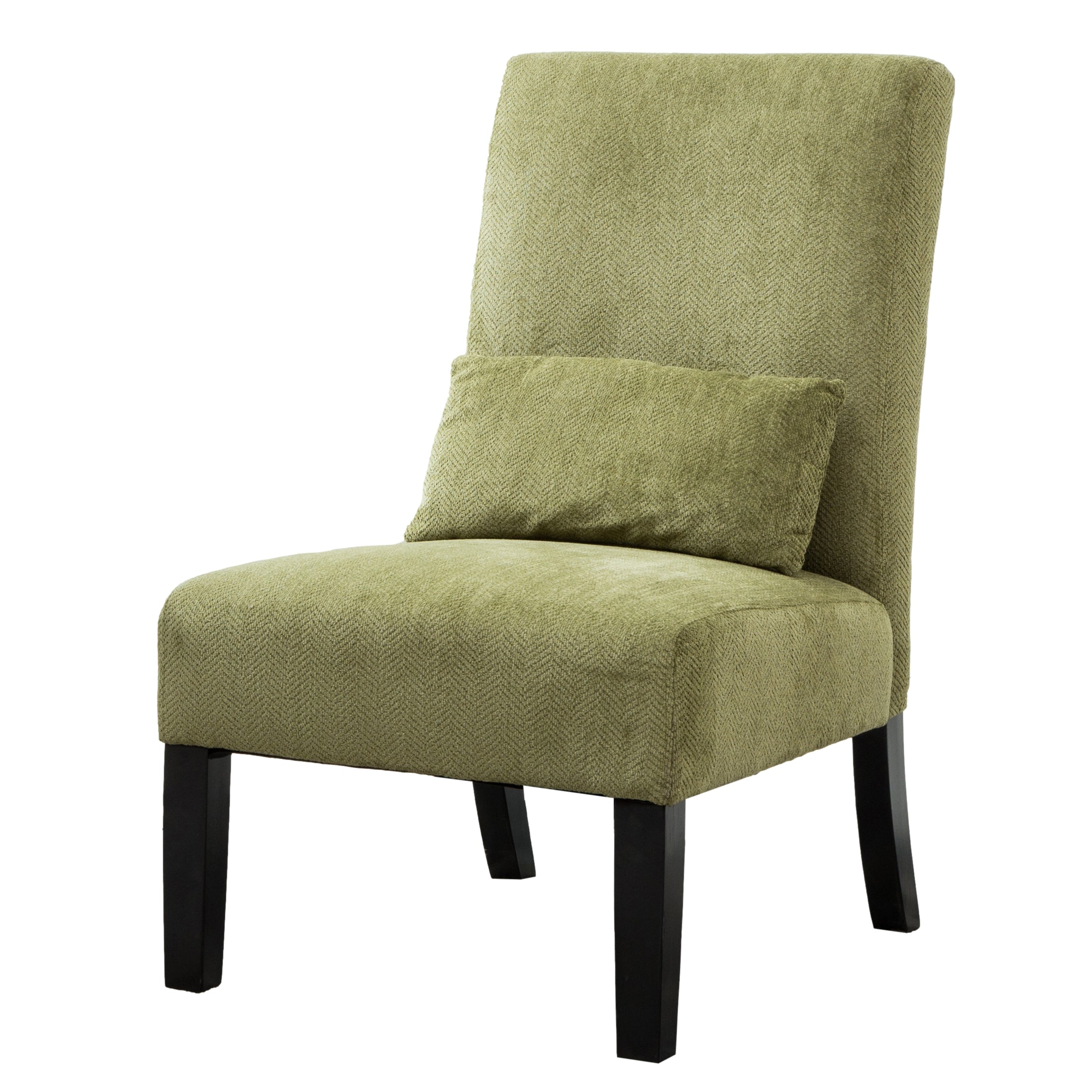 Roundhill Furniture Pisano Chenille Fabric Armless Contemporary Accent Chair with Matching Kidney Pillow in Spring Green - Modern Living Room, Bedroom or Office Seating for Home Decor