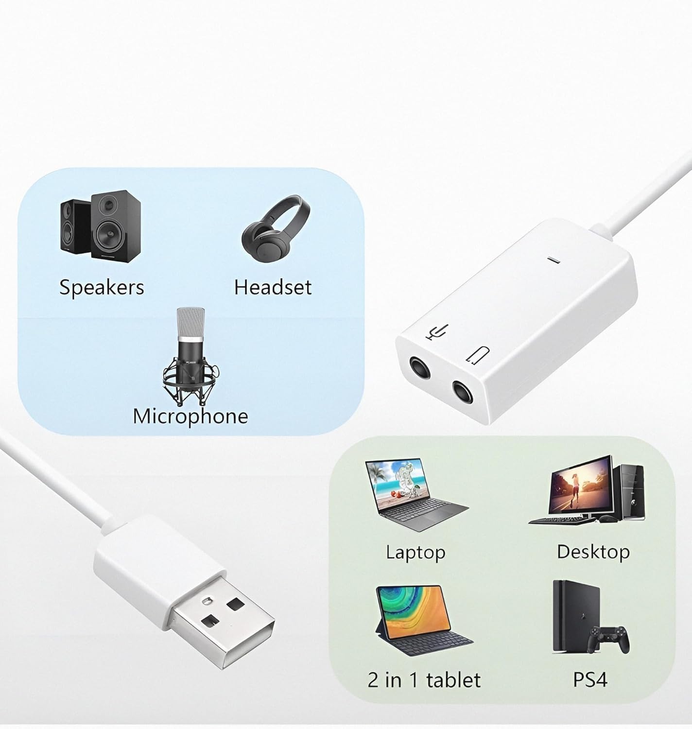 VYAR USB Sound Card 7.1 Channel External Audio Adapter with 3.5mm Headphone & Mic Jack - High Quality Stereo Sound Card for PC, Laptop, Gaming, Streaming & Music Production