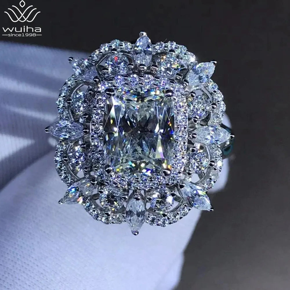 WUIHA 925 Sterling Silver 3EX 2CT VVS D Color Moissanite Engagement Ring - Custom Wedding Jewelry for Proposals, Anniversaries & Special Occasions