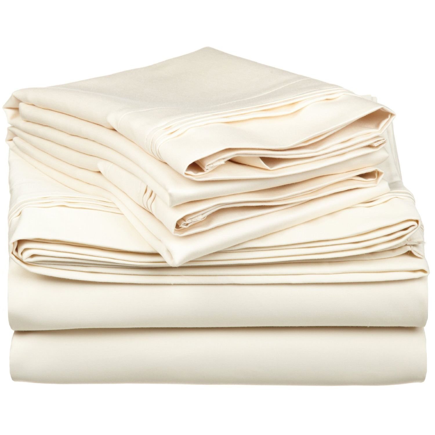 Luxury 300 Thread Count Egyptian Cotton Sheet Set - Deep Pocket Fitted, Queen Size, Ivory - Ultra Soft Bed Sheets for Hotel & Home Use