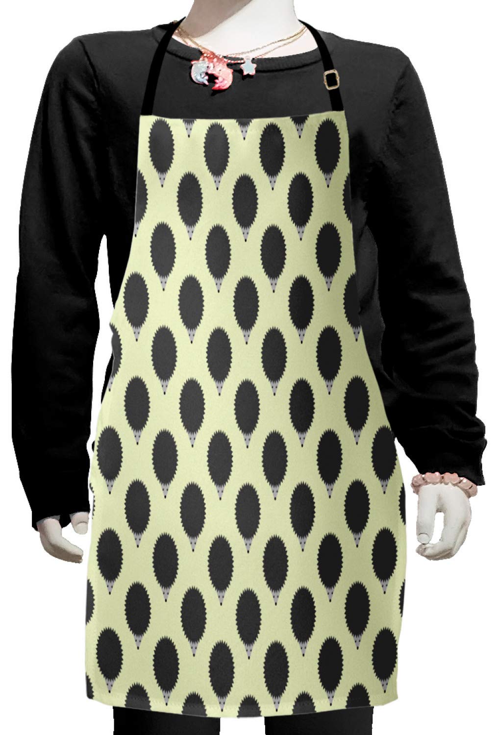 Ambesonne Hedgehog Apron - Adjustable Kitchen Apron with Geometric Hedgehog Design for Baking, Painting & Cooking - Small Size Dark Taupe Cream - Perfect for Home Chefs, Artists & DIY Enthusiasts