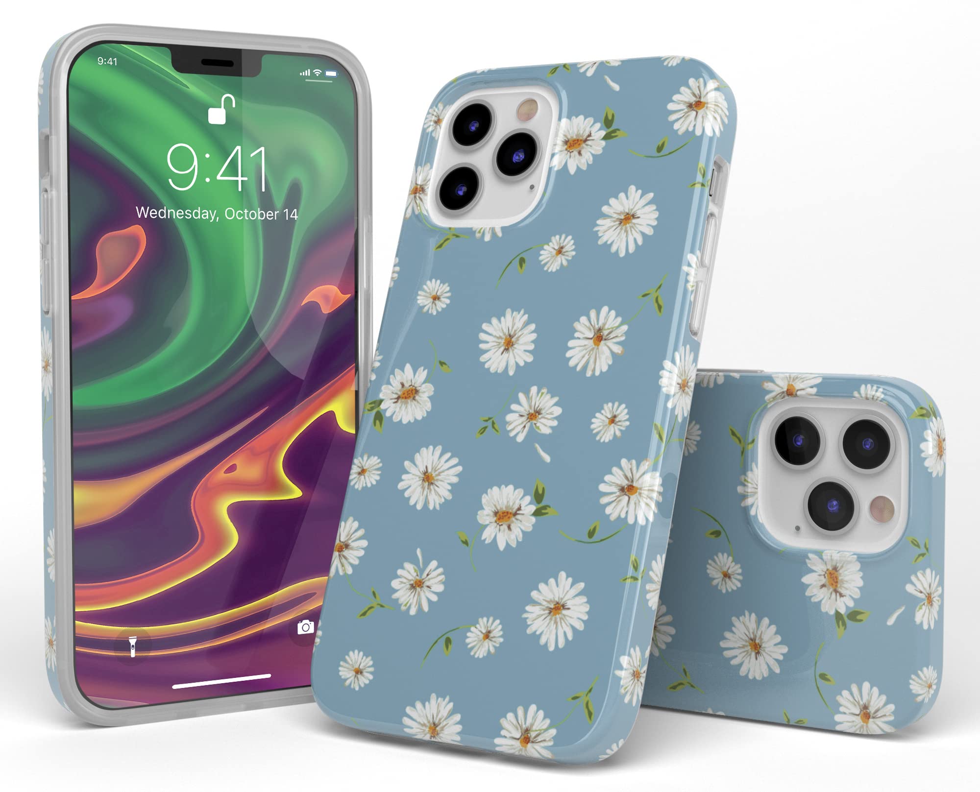 Casely iPhone 12/12 Pro Case - Daisy Daydream Baby Blue Floral Ultra-Slim Protective Cover | Perfect for Everyday Use, Office & Travel