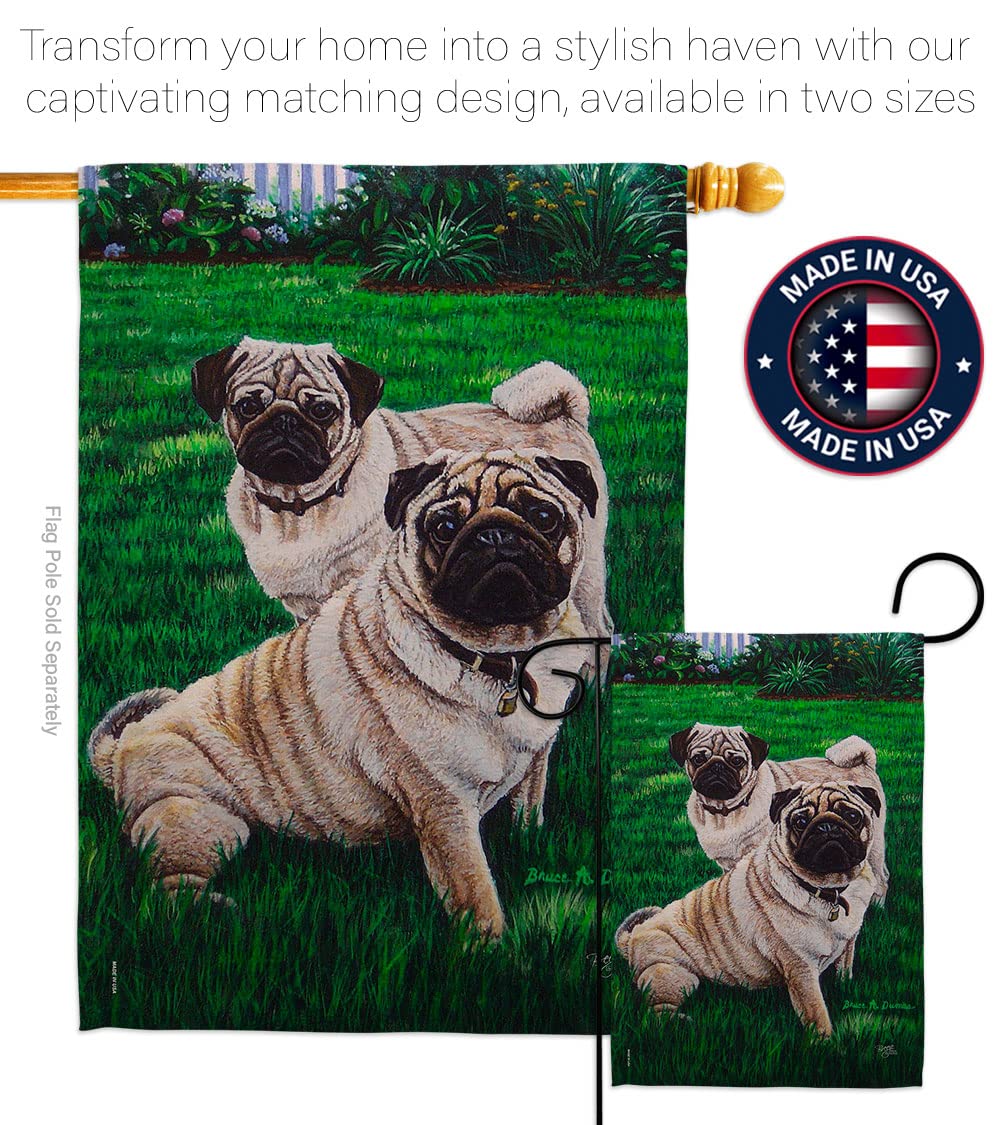 Pugs Love Nature House Flag Set 28x40 - Outdoor Pet Decor for Gardens