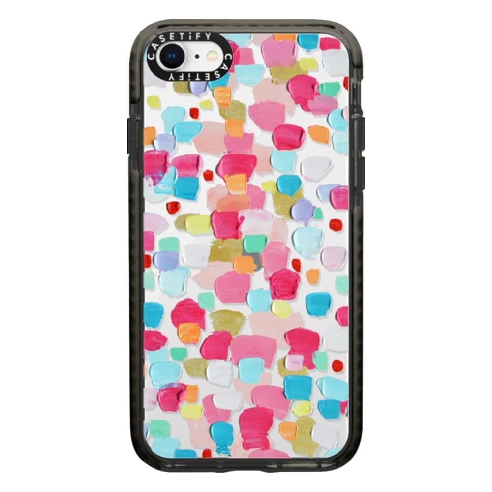 Casetify Impact Case for iPhone SE (2020/2022) & iPhone 7/8 - Shockproof Clear Black Phone Cover with Magenta Confetti Design - Perfect for Daily Protection & Stylish Look