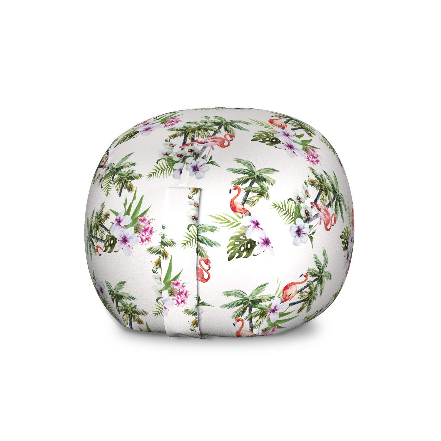 Ambesonne Flamingo Toy Storage Bag Chair - Large Washable Stuffed Animal Organizer with Watercolor Exotic Birds, Tree Leaves, Orchid & Hibiscus Design | Perfect for Kids' Room, Playroom & Nursery Organization