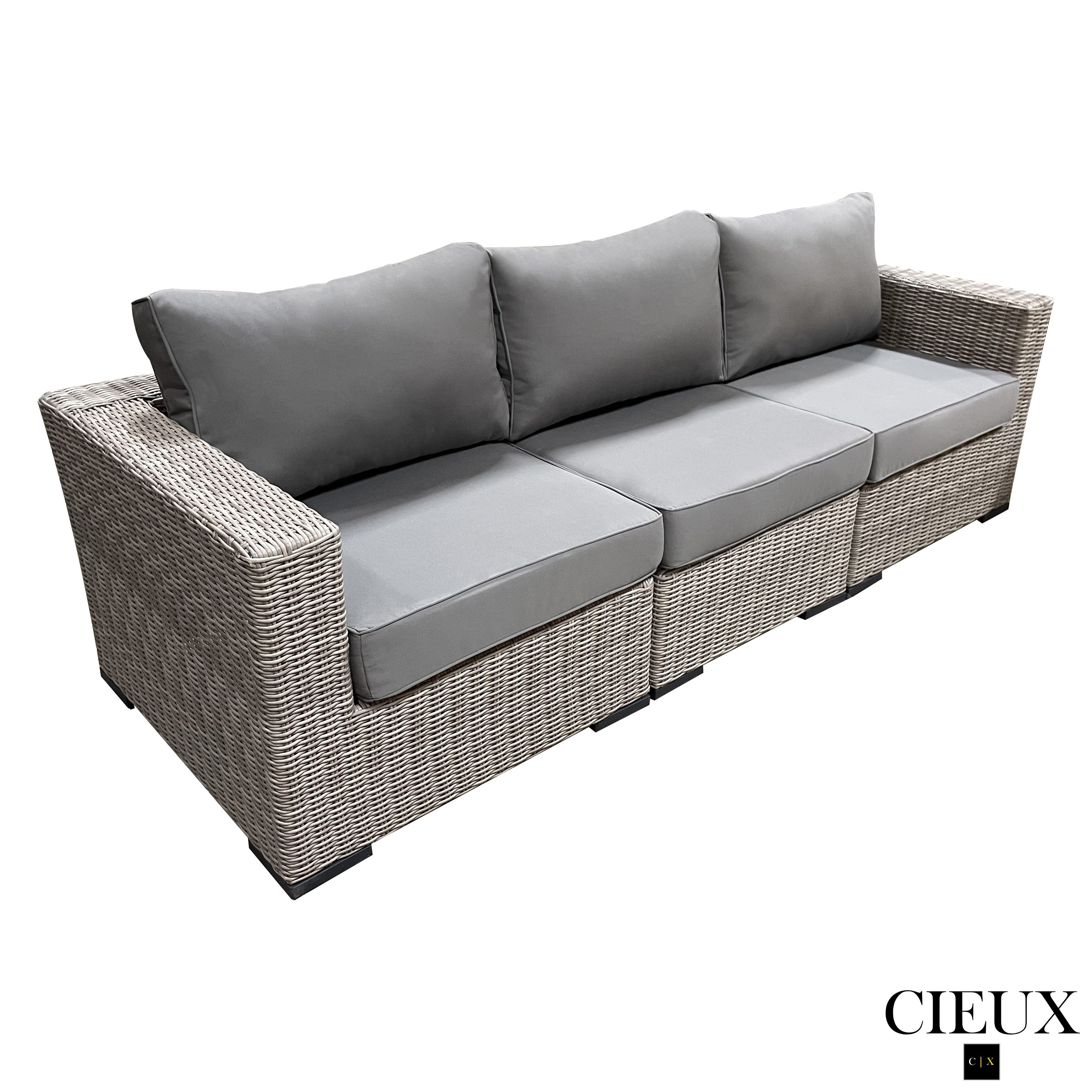 Riviera Outdoor Patio Wicker Sofa Set in Grey - Weather-Resistant Sunbrella Canvas Charcoal Cushions - Perfect for Backyard, Poolside & Garden Relaxation