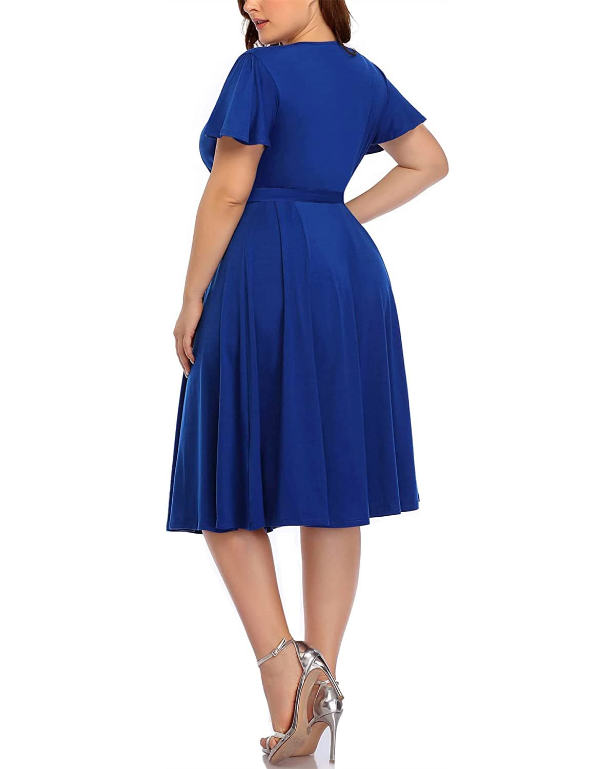 Elegant Plus Size Women's Pinup Cocktail Dress - Semi Formal Wrap Midi Dress with Empire Waist for Wedding Guest & Special Occasions | Perfect for Parties, Date Nights & Formal Events