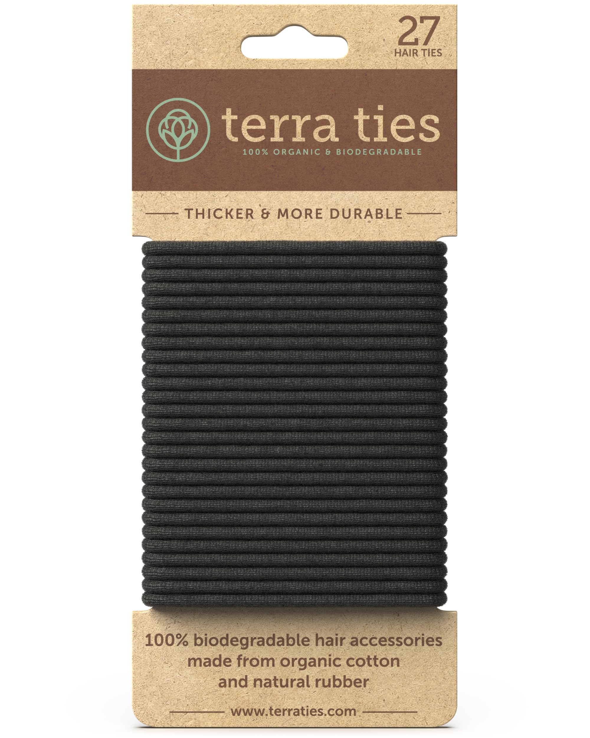 Eco-Friendly Biodegradable Hair Ties for Women & Men - Organic No-Crease Black Ponytail Holders & Bun Hair Ties - Plastic-Free Hair Bands (5mm, 27-Pack) | Perfect for Gym, Office, Travel & Everyday Use