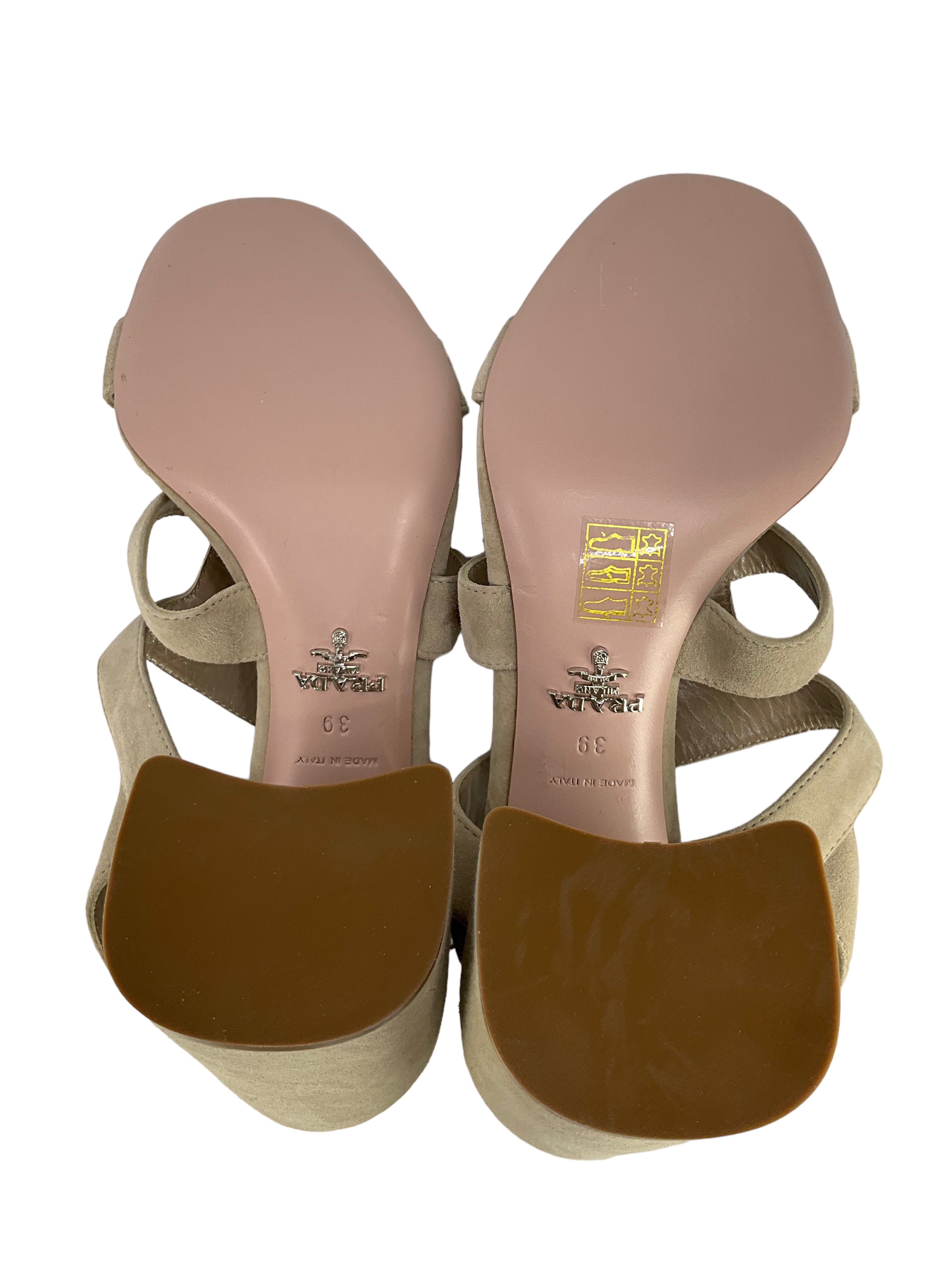 PRADA Suede Buckle Ankle Strap Sandals Women's Size 9 - New Luxury Designer Heels for Parties, Weddings & Evening Events