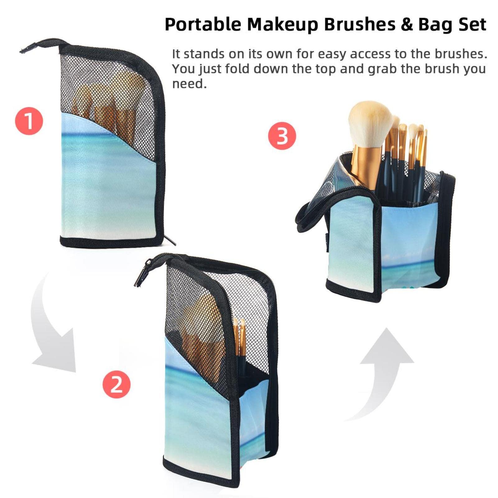 12-Piece Makeup Brush Organizer Bag with Portable Holder Case | Starfish Sand Beach Slippers for Women | Perfect for Travel & Beach Vacations