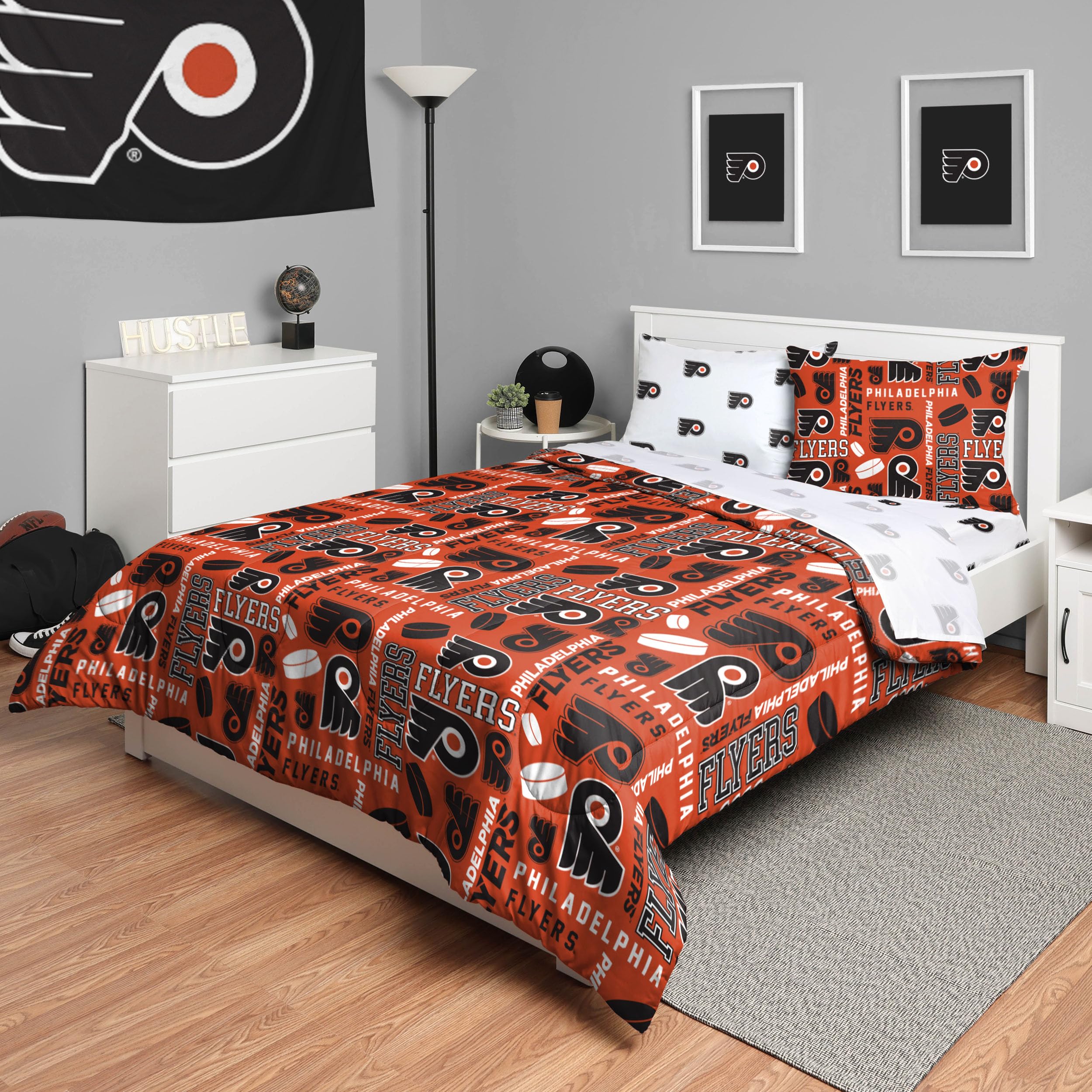 Philadelphia Flyers NHL Team Color 5-Piece Full Bed in a Bag Comforter Set - Soft Bedding for Game Day & Fan Room Decor