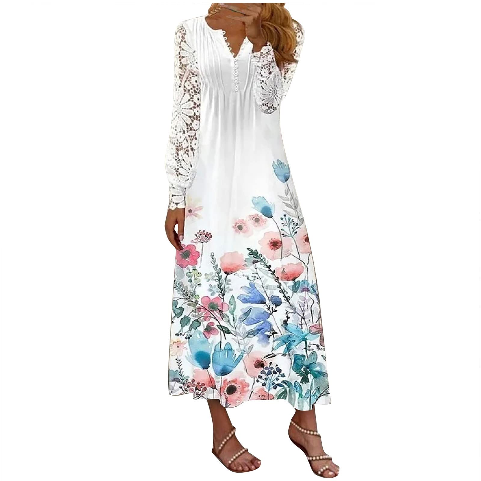 Women's Casual Flowy Round Neck Sundress - Loose Comfortable Printed Beach Dress for Summer - Perfect for Vacations, Pool Parties & Outdoor Adventures