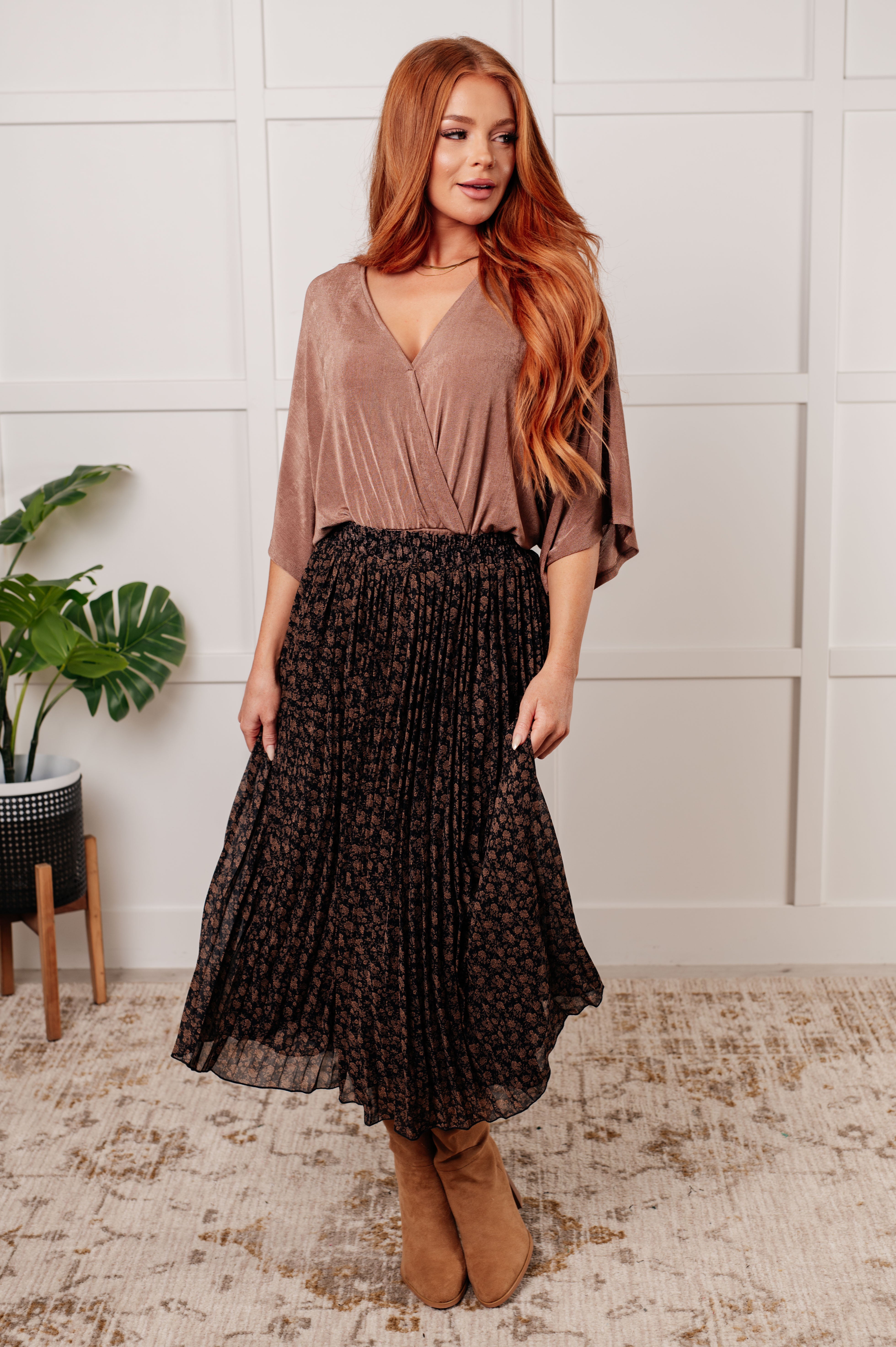 Floral Print Pleated Skirt for Women - Elegant A-Line Midi Skirt with Elastic Waist | Perfect for Spring, Summer, Office Wear & Casual Outfits