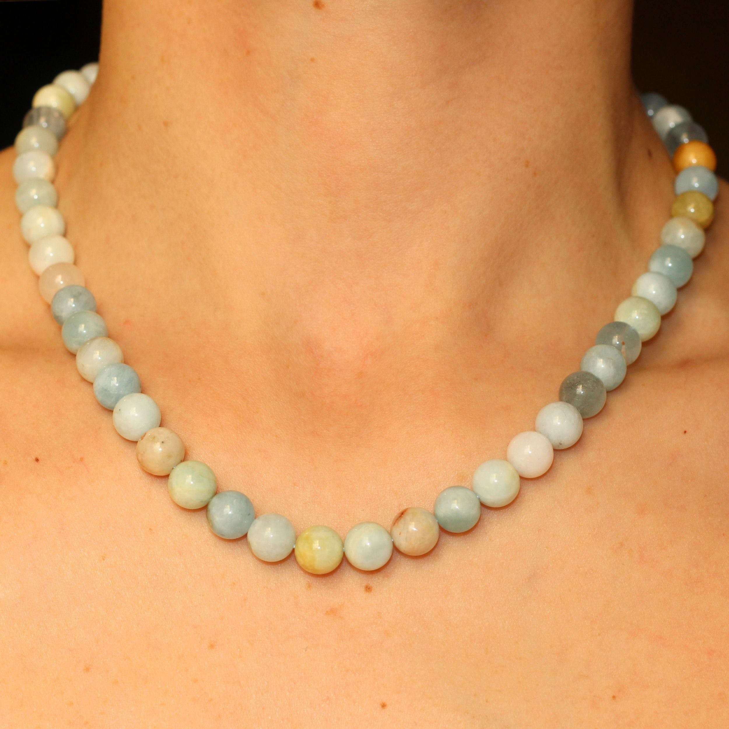 Aquamarine Beaded Necklace for Women - Elegant Blue Gemstone Jewelry for Everyday Wear, Gift Giving & Special Occasions