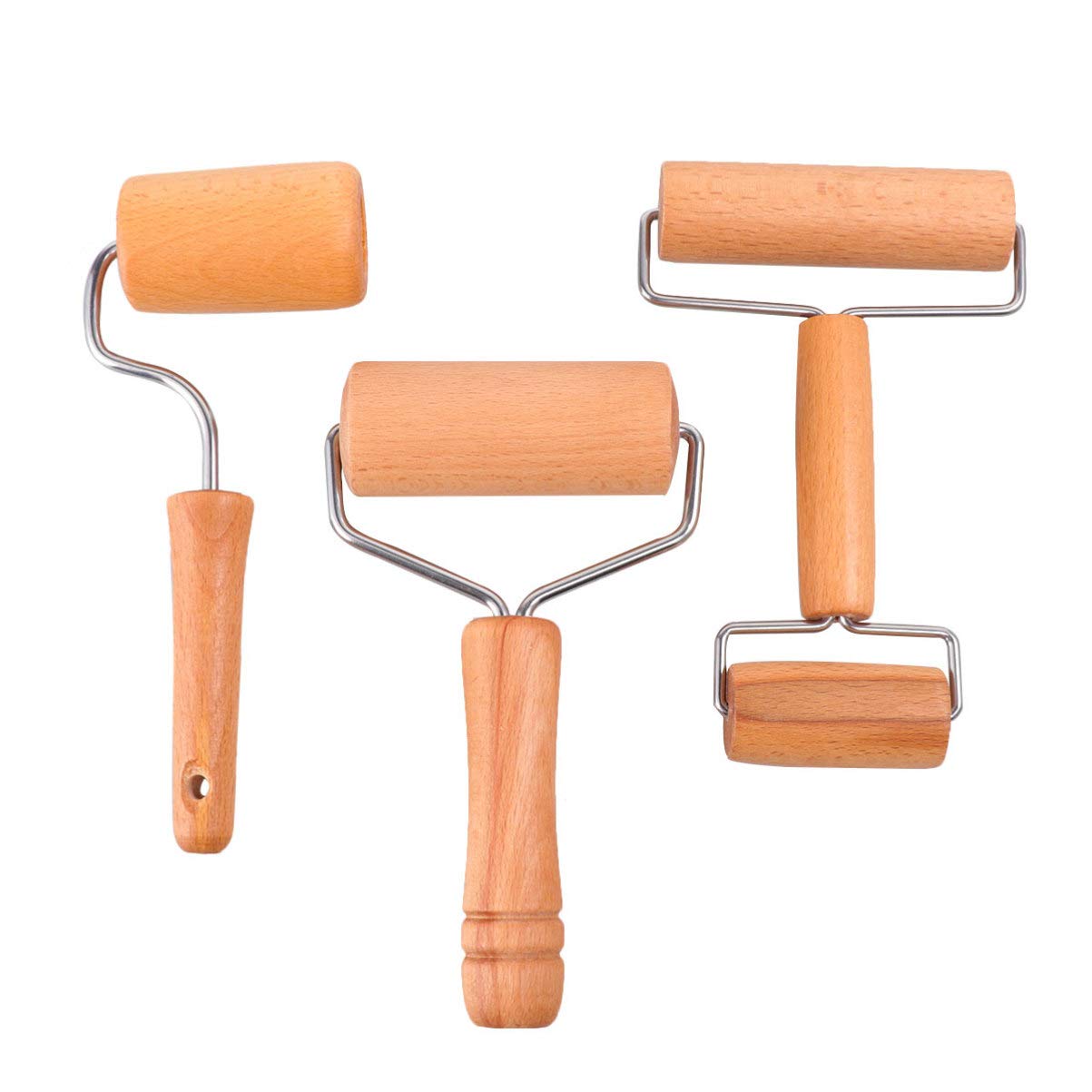 SUPVOX 3-Piece Wooden Pastry Roller Set - Non-Stick Pizza Dough Roller & Cookie Rolling Pin for Baking (T, H, L Shapes) - Perfect for Homemade Pies, Cookies, and Pizza Dough - Essential Baking Tools for Home Cooks and Professional Chefs