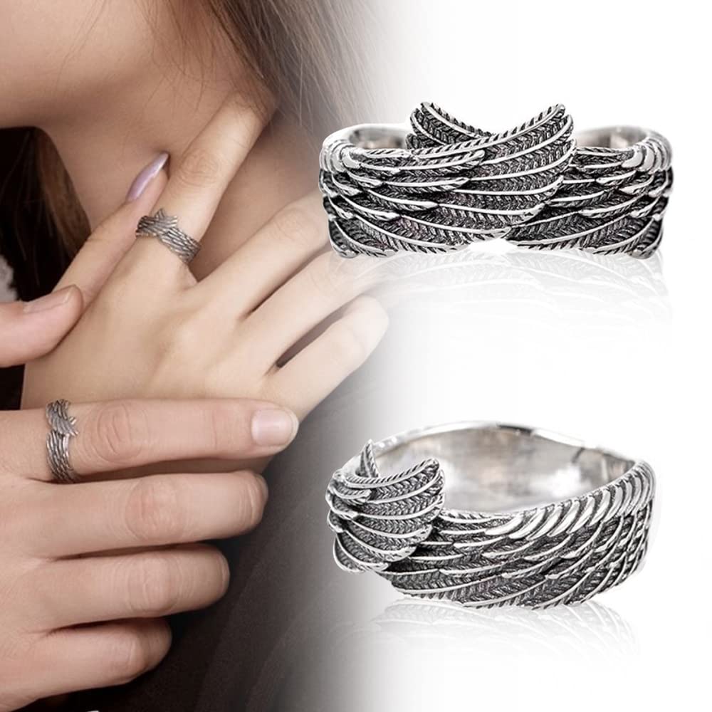 Adjustable Angel Wing Ring for Men & Women - Vintage Silver-Plated Feather Band Jewelry, Durable Copper-Nickel Alloy - Perfect for Gifts, Weddings, Anniversaries & Everyday Fashion