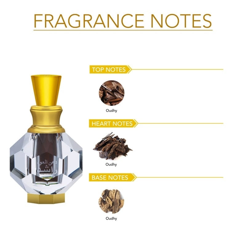 Ajmal 3ml Original Dahnul Oudh Raashid Concentrated Perfume Oil - Premium Arabian Oud Fragrance for Men & Women - Perfect for Special Occasions, Date Nights & Gifting