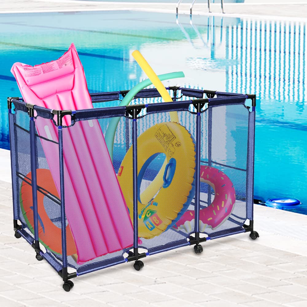 Large Rolling Pool Storage Cart Organizer with 3 Nylon Mesh Baskets - 50