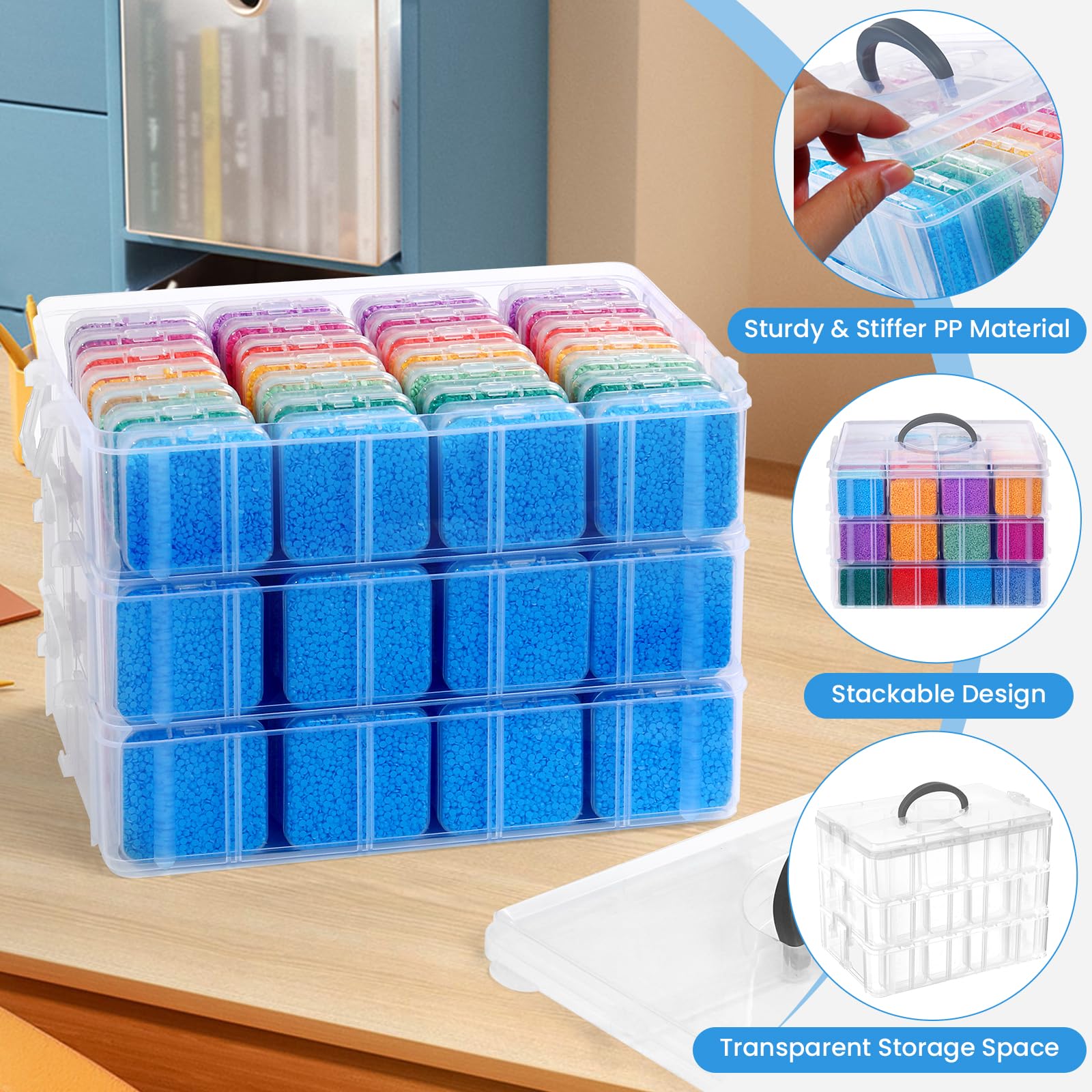 84 Pcs Small Bead Organizer Box with 3-Tier Storage, Stackable Plastic Jewelry Case for Bracelet Making, DIY Crafts, Nail Charms - Portable Bead Storage Solution for Jewelry Artists & Craft Enthusiasts