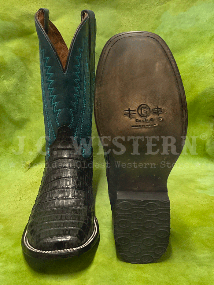 Circle G L6052 Men's Caiman Embroidery Wide Square Toe Cowboy Boots - Blue & Charcoal Gray - Western Style for Rodeo, Country Dance & Outdoor Events
