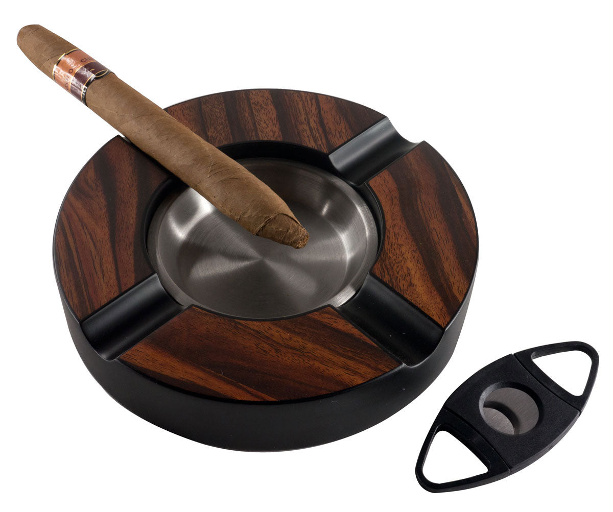 Visol Eiger Premium Desktop Humidor with Built-in Ashtray & Cigar Cutter - Luxury Cigar Gift Set for Home, Office & Smoking Lounge Use