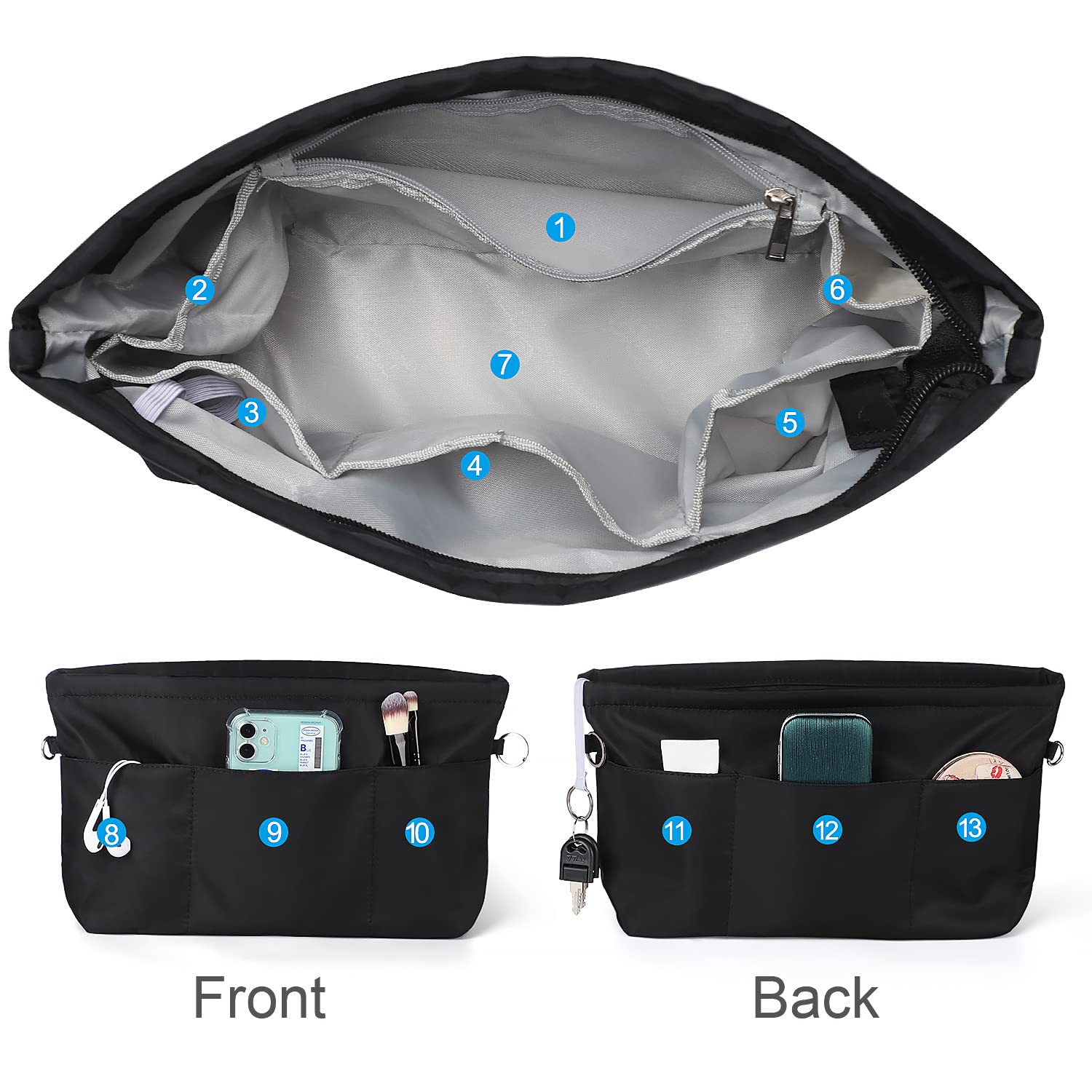 Sightor Handbag Organizer Insert - Large Nylon Purse Organizer for Tote Bags, Black | Keep Your Bag Neat & Organized | Perfect for Work, Travel & Daily Use