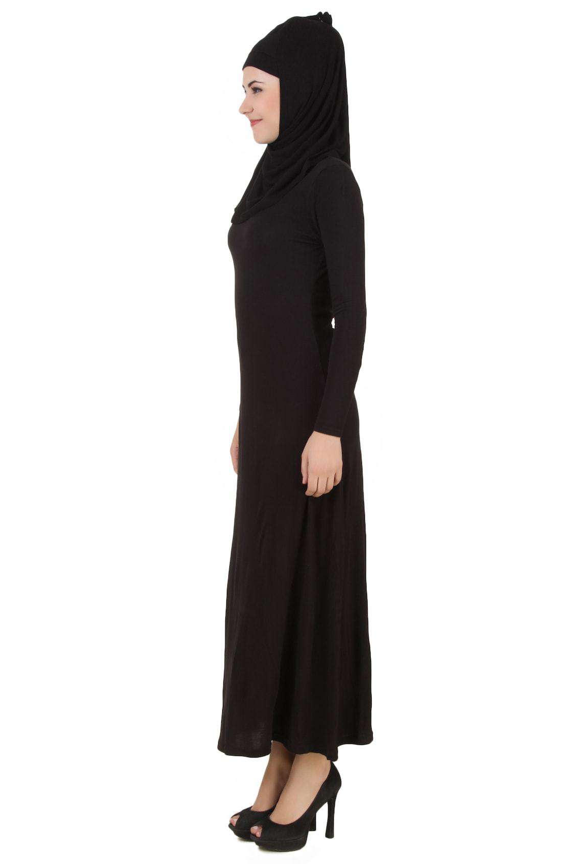 Elegant Asna Black Jersey Abaya - Modest Muslim Dress for Women - Perfect for Prayer, Daily Wear & Special Occasions