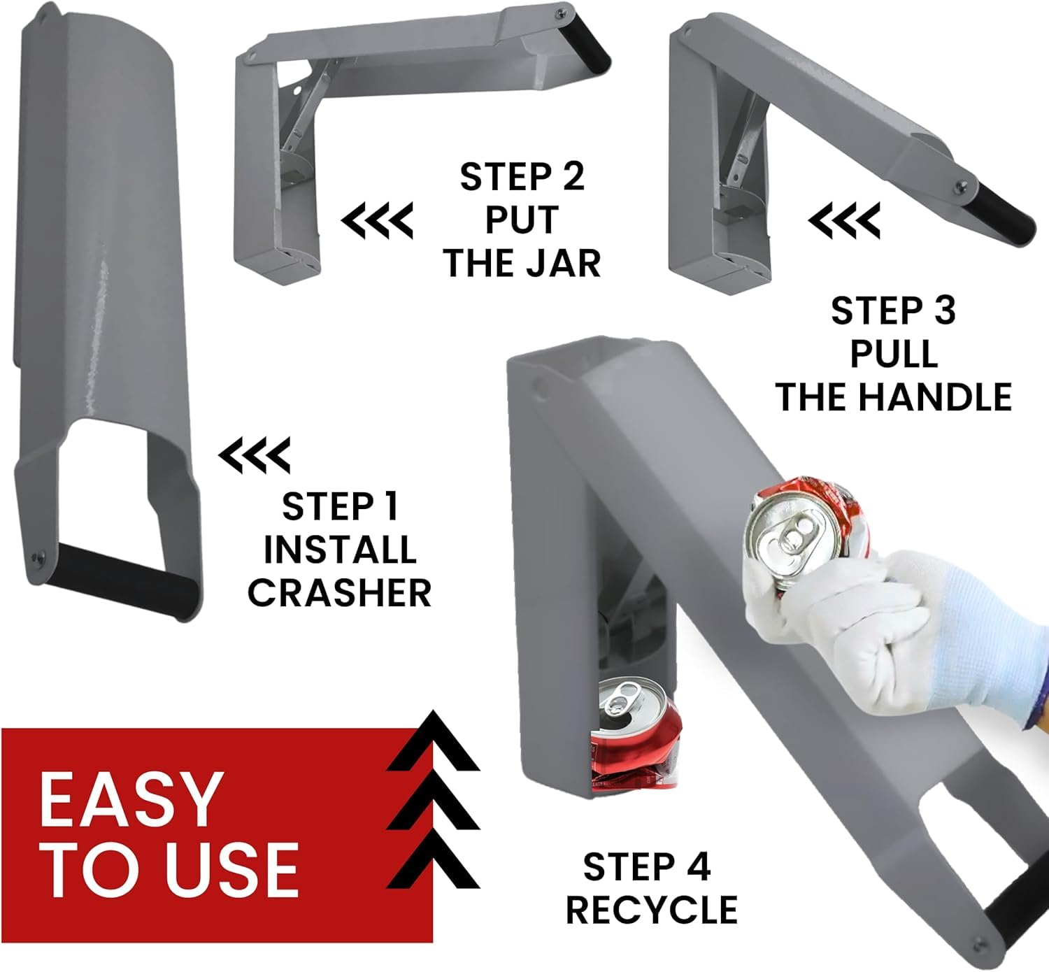 Heavy Duty Wall Mounted Can Crusher for Recycling - Aluminum, Soda, Beer & Plastic Bottles | Grey & Silver Compactor Smasher for Home, Garage & Bar Use