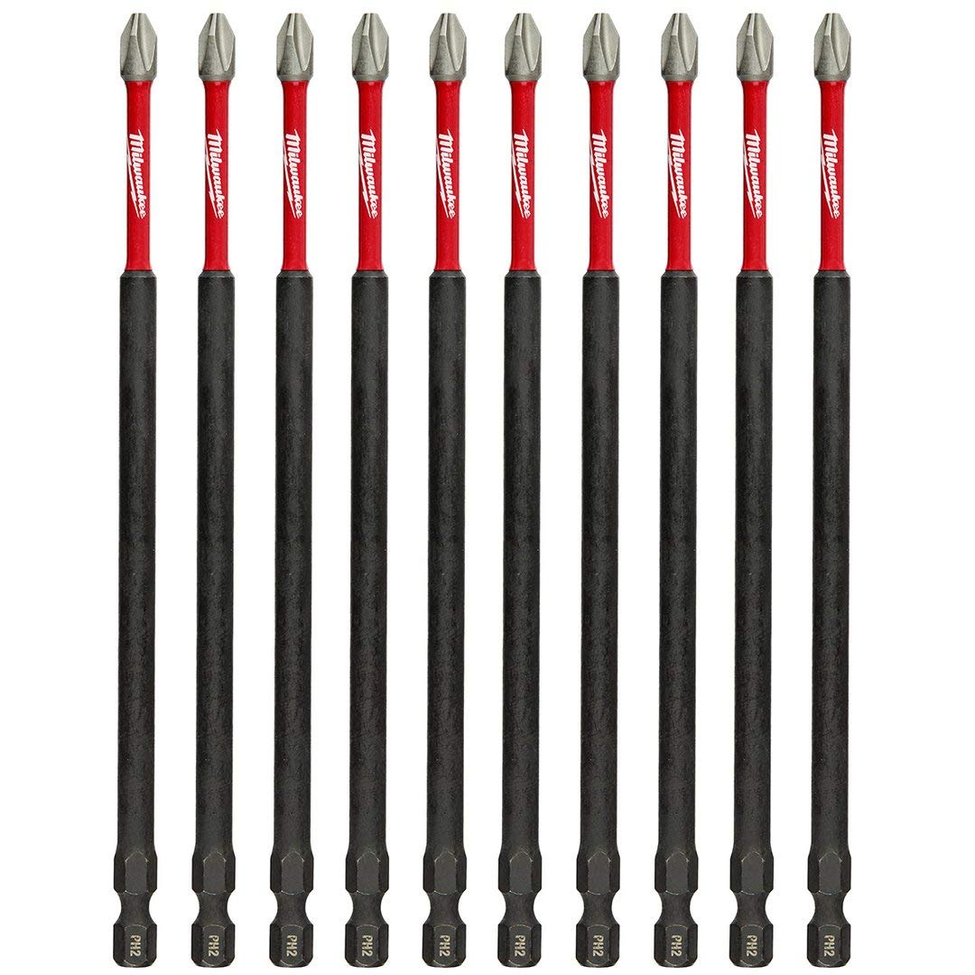Milwaukee SHOCKWAVE #2 Phillips Impact Driver Bits (10-Pack) - 6 Inch Long Magnetic Screwdriver Bits for Drills - Perfect for Construction, Carpentry & DIY Projects