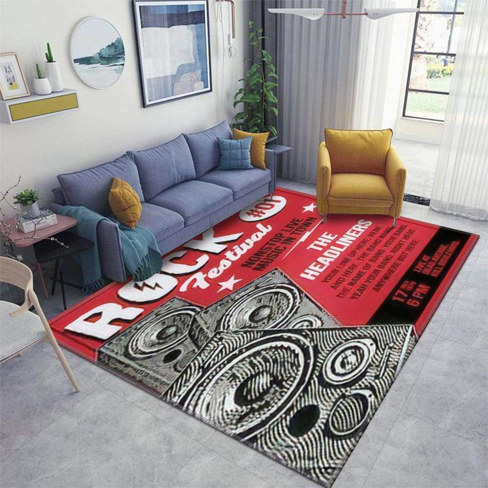 Non-Slip Rock Poster Design Area Rugs - Soft Indoor/Outdoor Floor Mats for Living Room, Nursery, Yoga & Doorway - Durable Throw Carpets for Home Decor