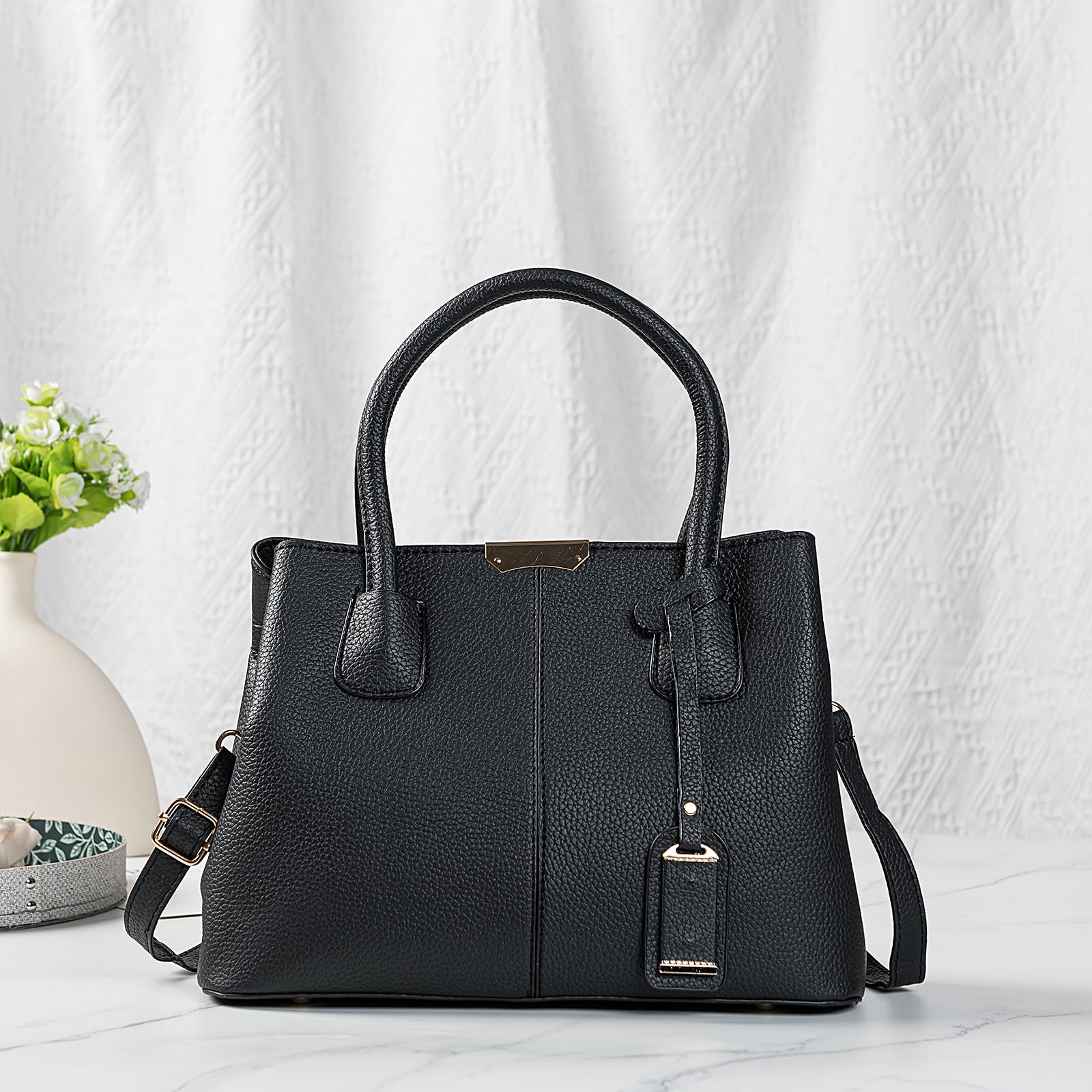 **Covelin Women's Leather Top-Handle Crossbody Bag - Medium Size Durable Tote Purse for Work, Travel & Everyday Use**