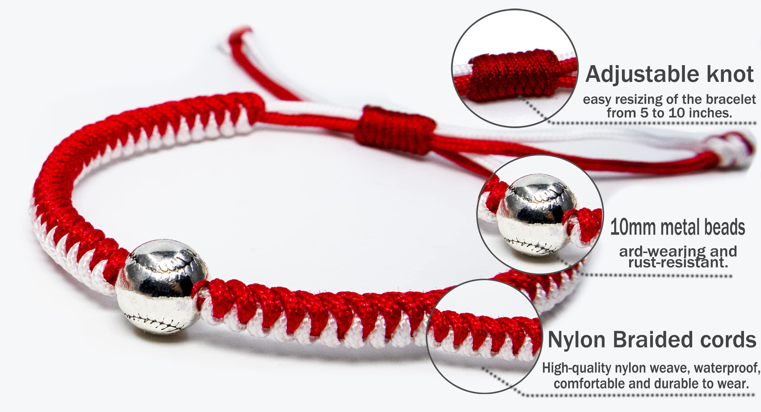 **Handmade Braided Baseball Bracelets - Adjustable Wristbands with Baseball Beads for Boys, Girls, Teens & Adults - Inspirational Sports Gifts (Red, 2PCS) - Perfect for Baseball Games, Team Spirit & Daily Wear**