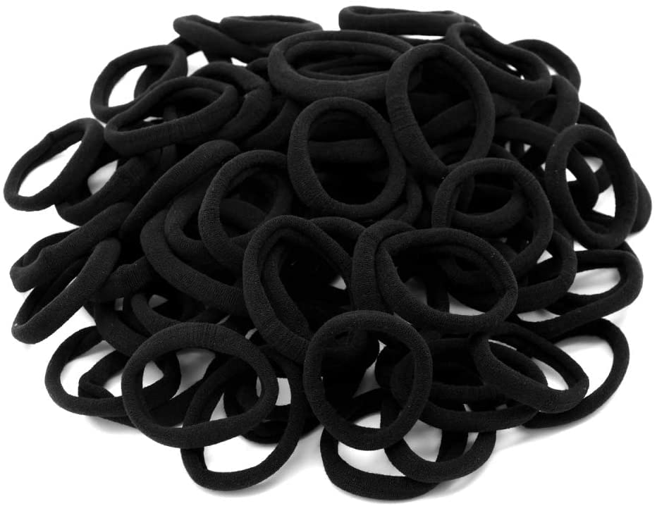 50 Pcs Black Cotton Hair Ties - Seamless No Damage Hair Bands for Women, Thick Hair Ponytail Holders (Perfect for Workouts, Office & Everyday Styling)