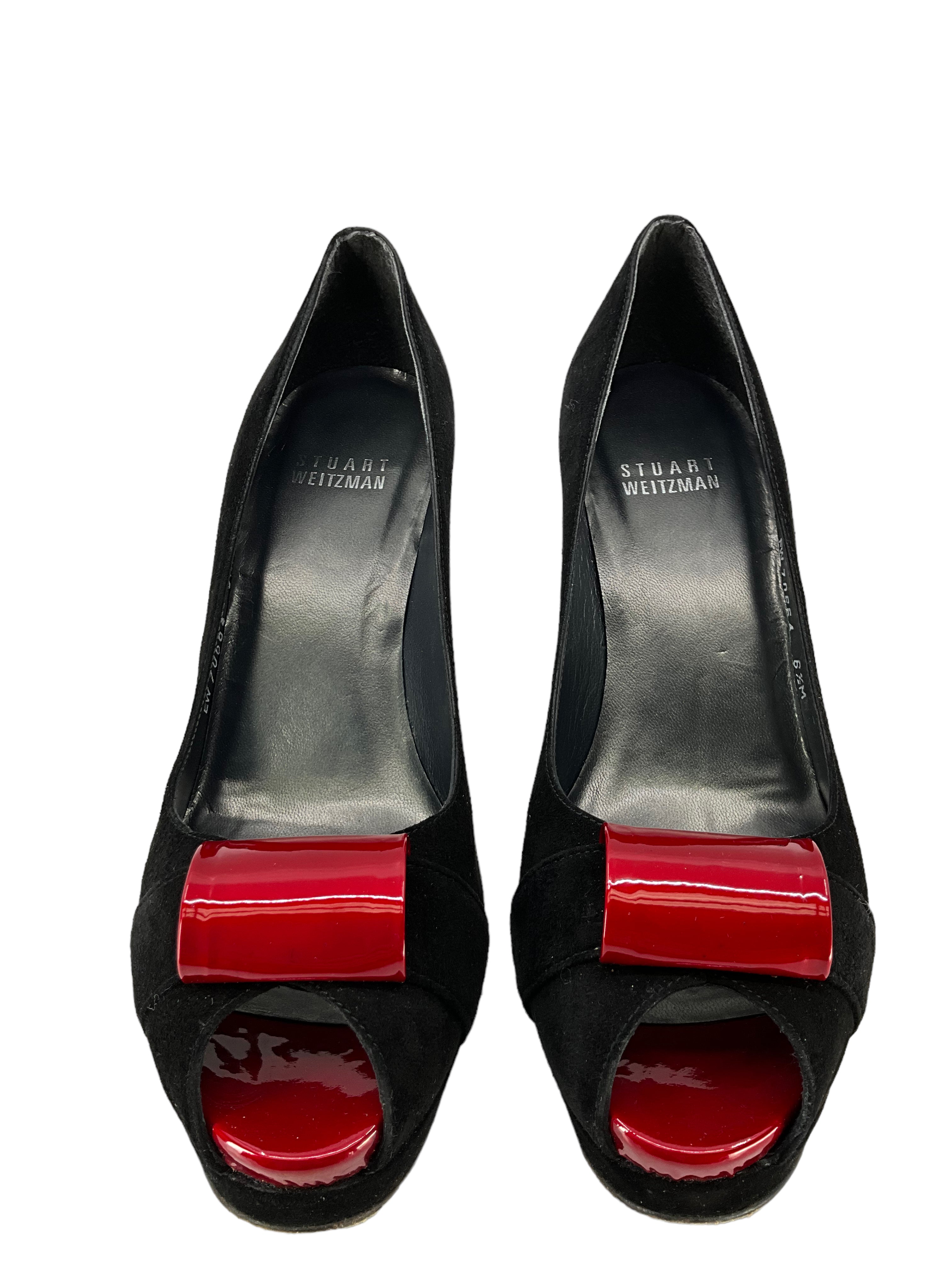 Stuart Weitzman Black Suede Platform Pumps Women's Size 6.5 - Elegant High Heels for Office, Party & Special Occasions