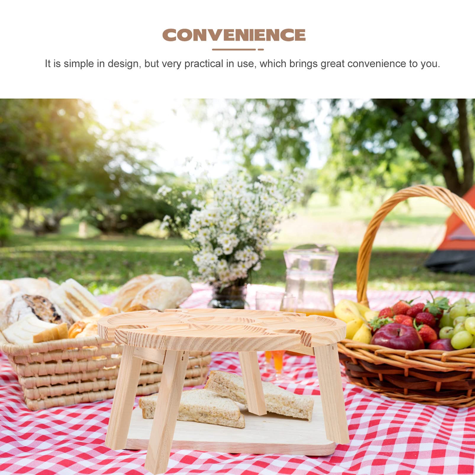Portable Folding Wooden Picnic Table with Serving Plates - Outdoor Dining & Wine Party
