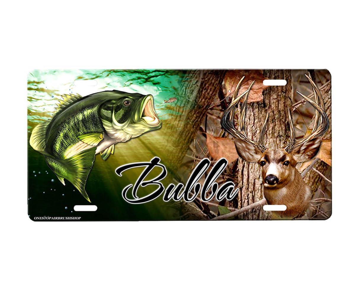 Custom Bass and Deer Front License Plate for Trucks & Cars - Personalized Fishing & Hunting Gift for Outdoorsmen