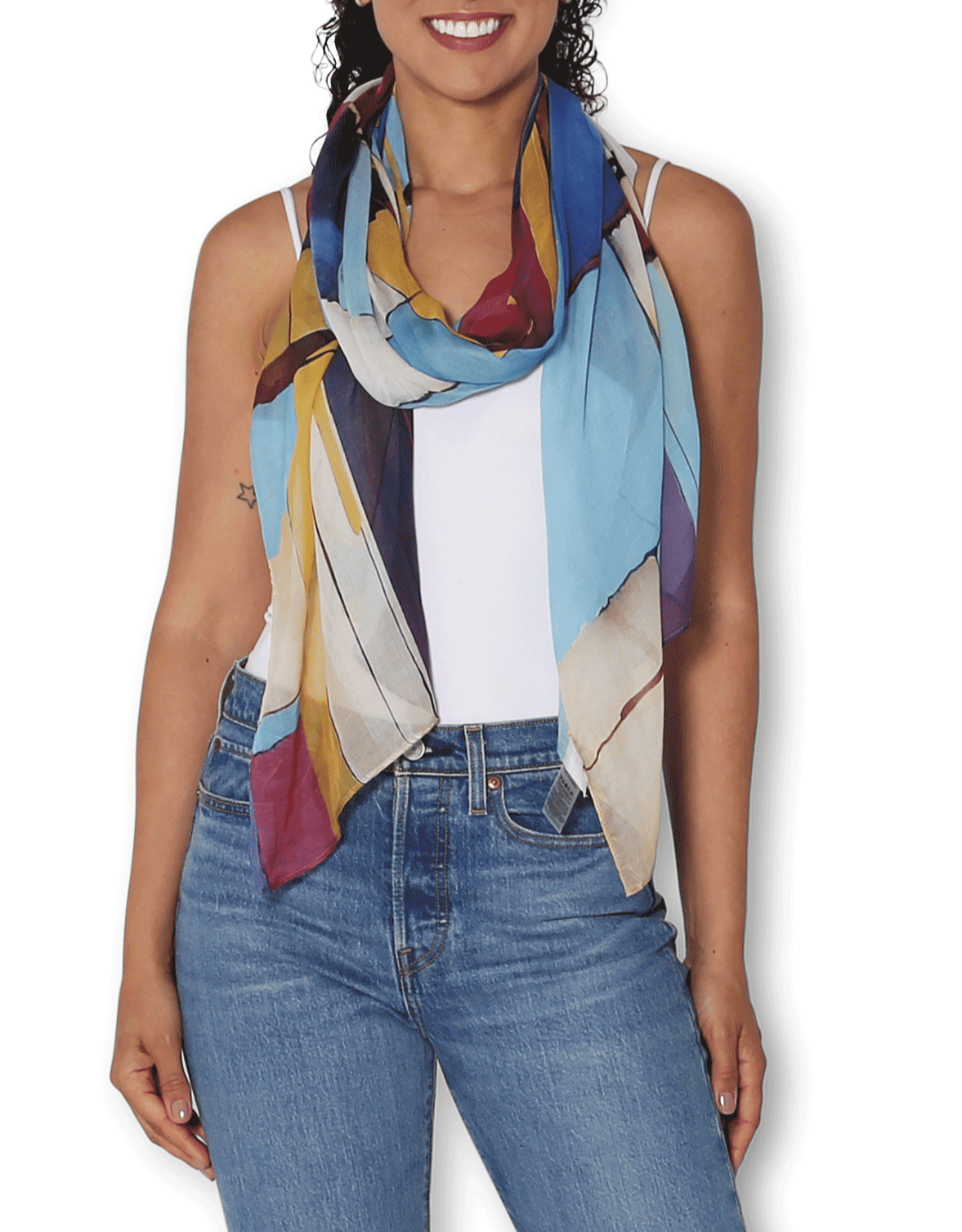 The Artists Label Scarf - Bauhaus Inspired Geometric Design, Soft Fashion Accessory for Women - Perfect for Office, Travel and Gift Giving
