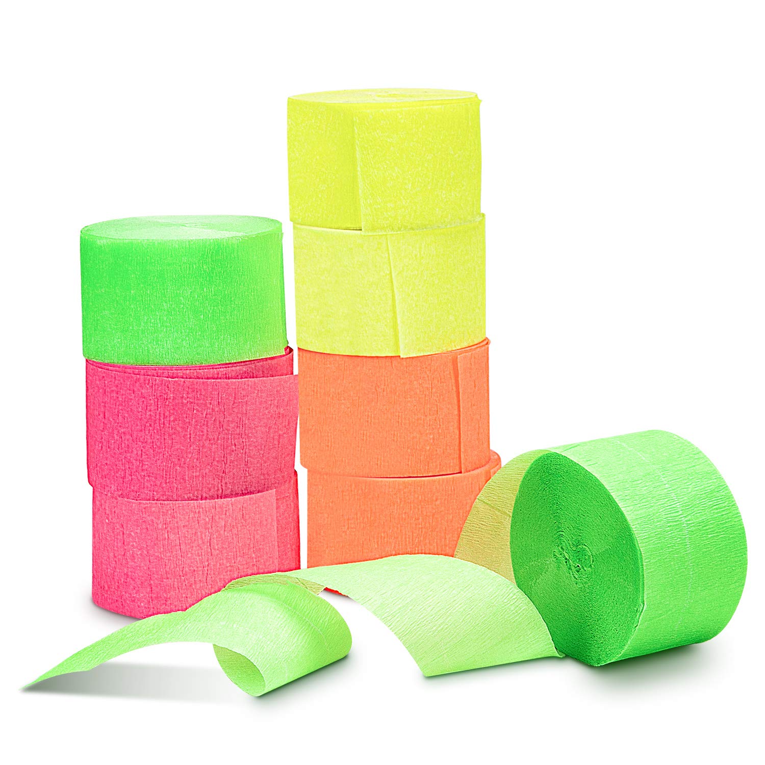 Glow in The Dark Party Streamers - 8 Pack Neon Crepe Paper Decorations, 1.75