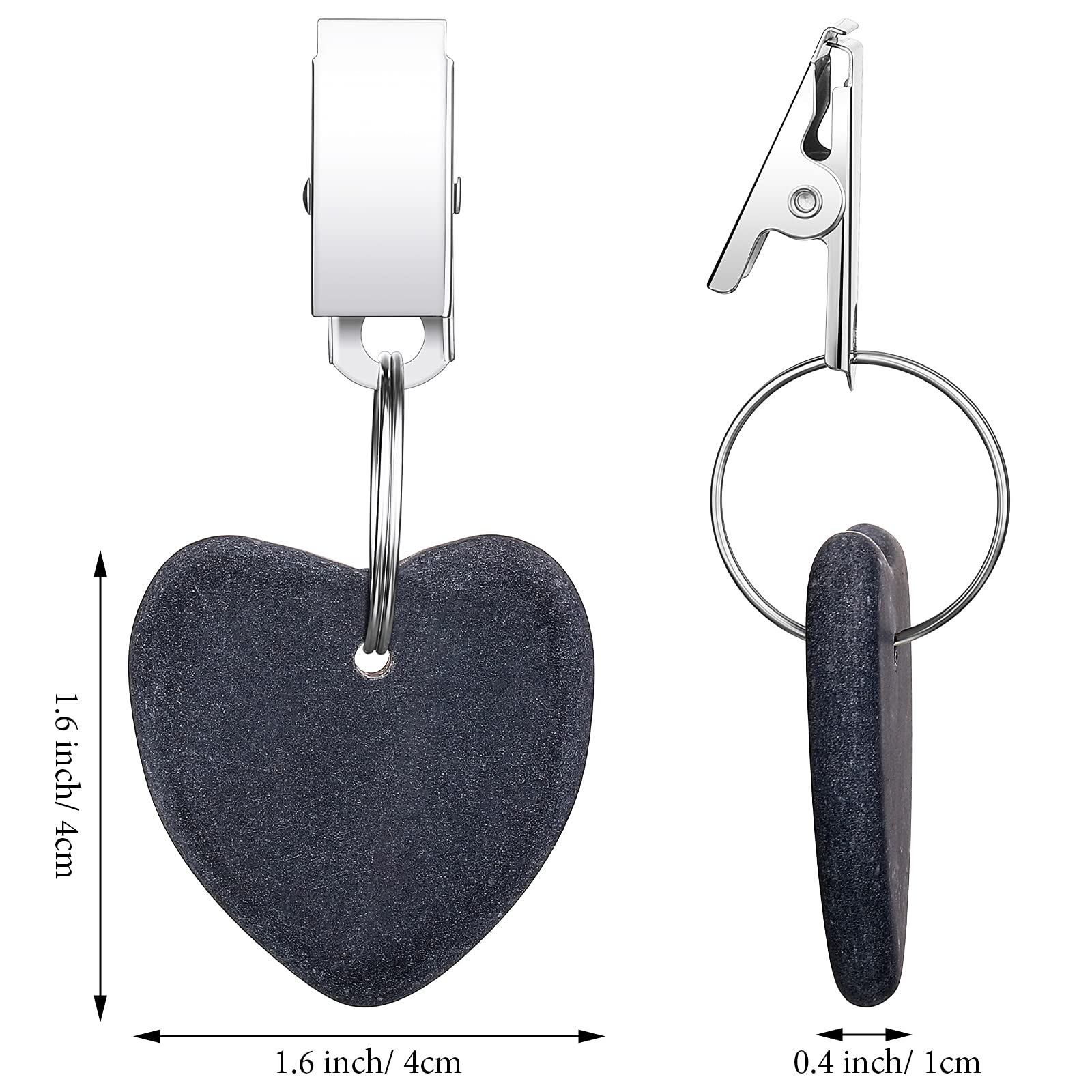 Heart-Shaped Tablecloth Weights with Stainless Steel Clips - 8 Pack Dark Gray Stone Table Clamp Weights for Outdoor Picnics, Family Dinners & Party Decorations