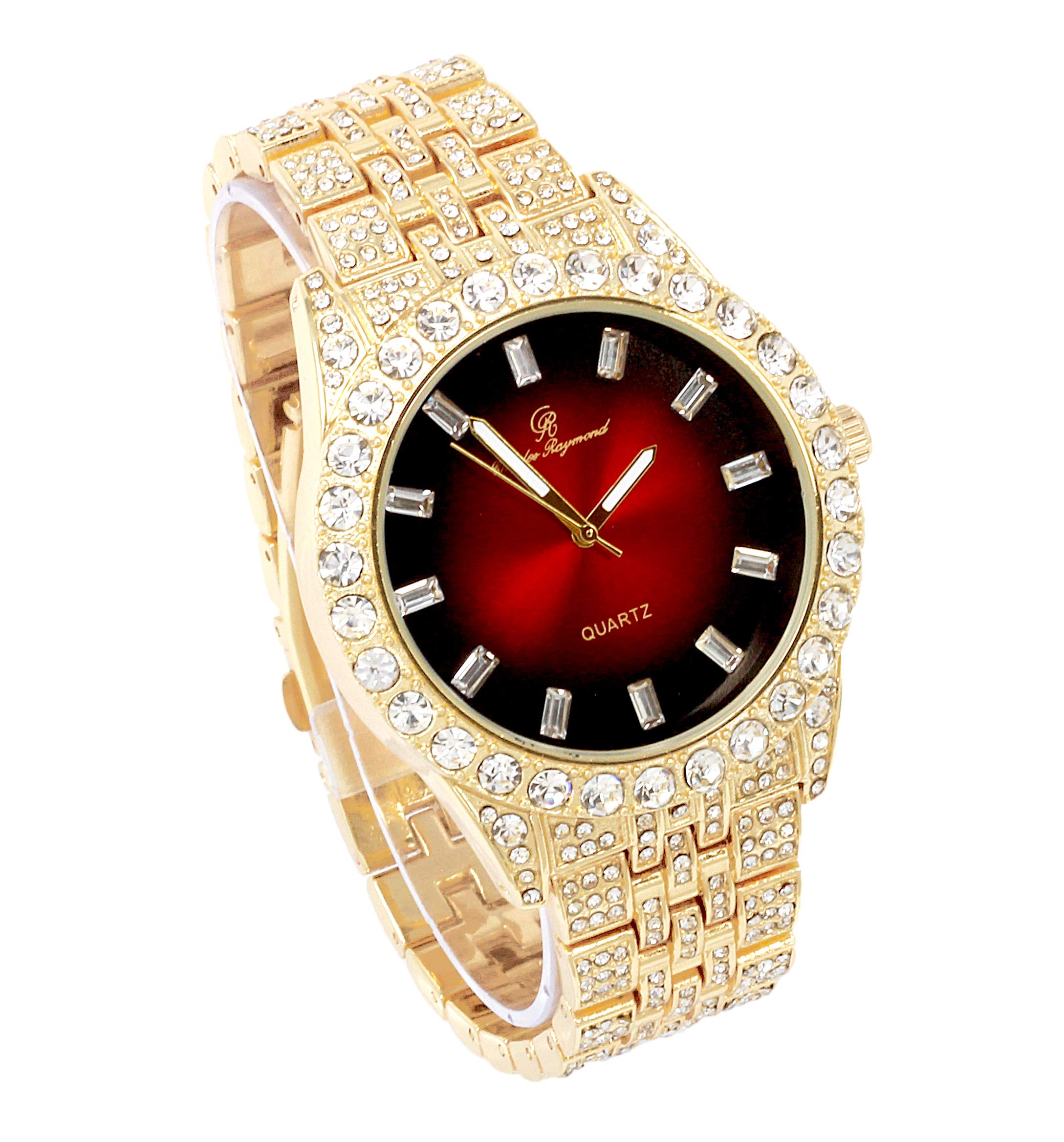 Men's Iced Out Watch with Matching Cuban Link Bracelet - Luxury Hip Hop Jewelry - Big Rhinestones & Elegant Baguette Dial - Master Bling Designer ST10226B - Perfect for Parties, Gifts & Streetwear Fashion